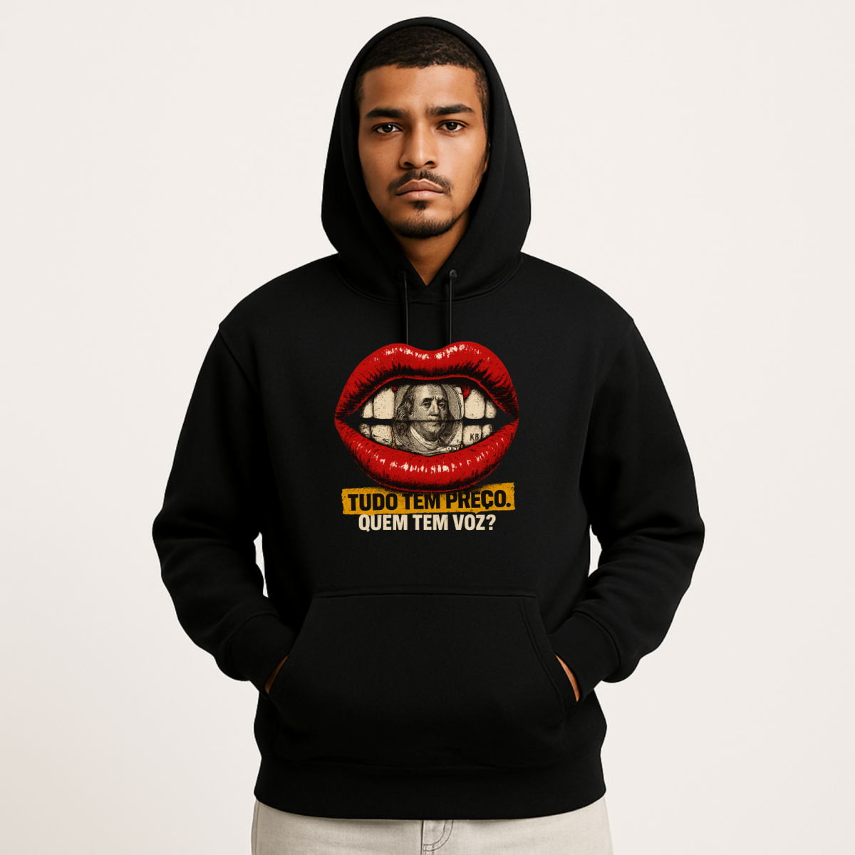 Moletom Quality Canguru “Tudo Tem Preço” – Estampa com Crítica Visual  | OxVibe Streetwear