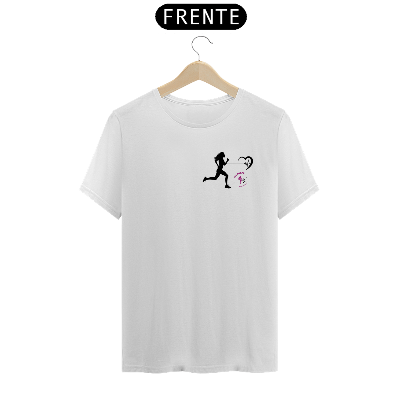 T-shirt Algodão feminina Cardio branca, rosa e cinza