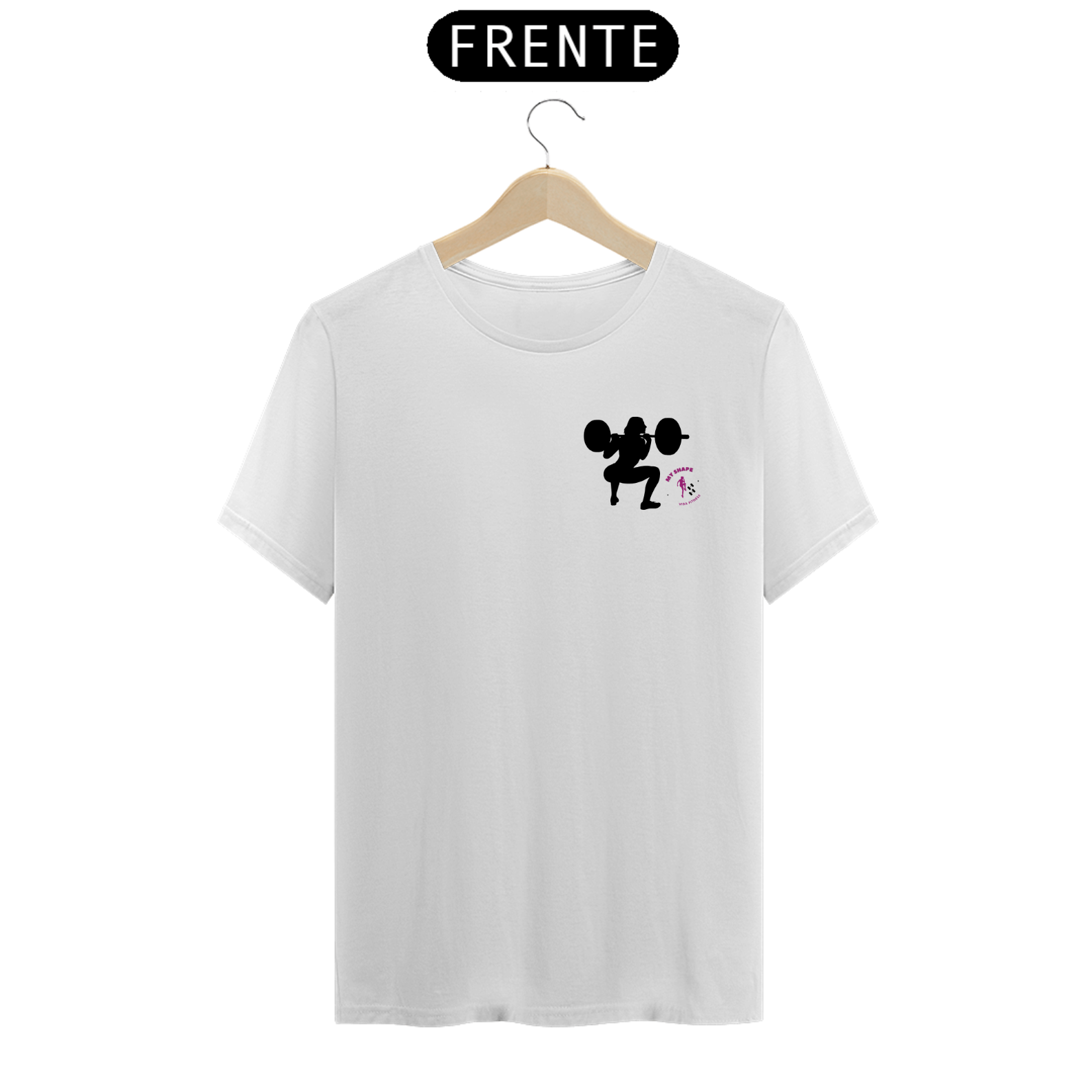 T-shirt Algodão feminina Garota Agachando branca, rosa e cinza