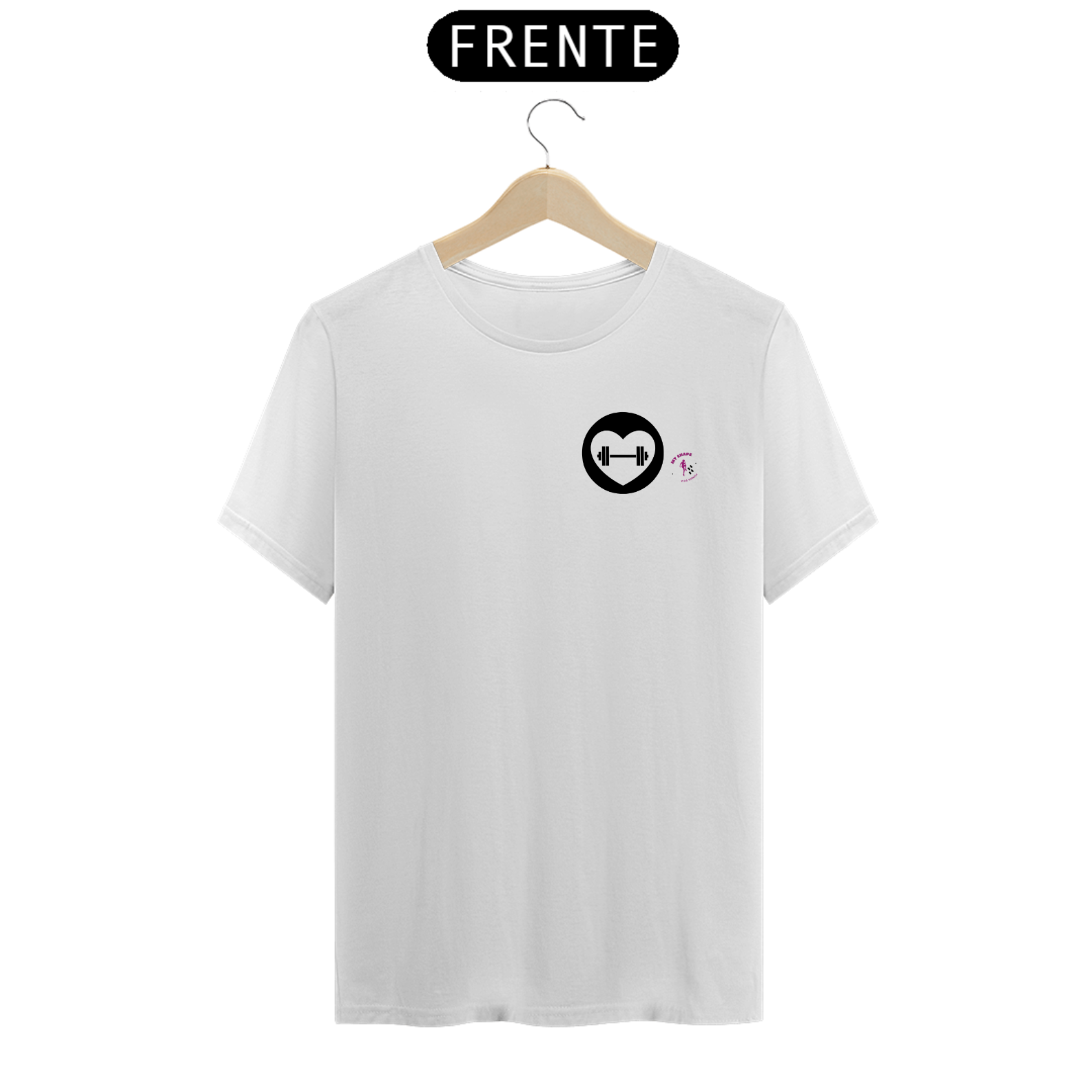 T-shirt Algodão feminina Halter e Coração branca, rosa e cinza