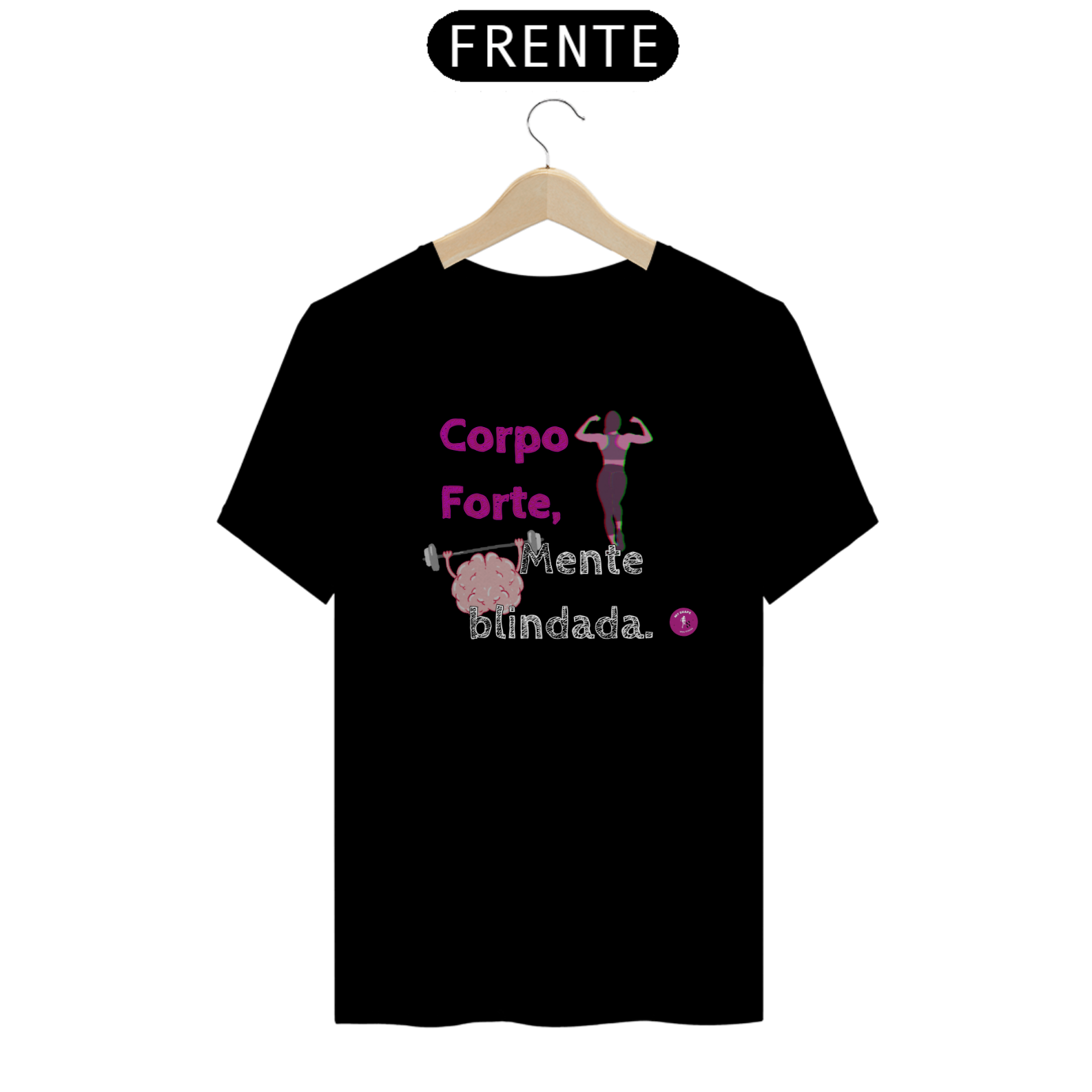 T-shirt Algodão feminina Corpo Forte Mente Blindada preta e marinho
