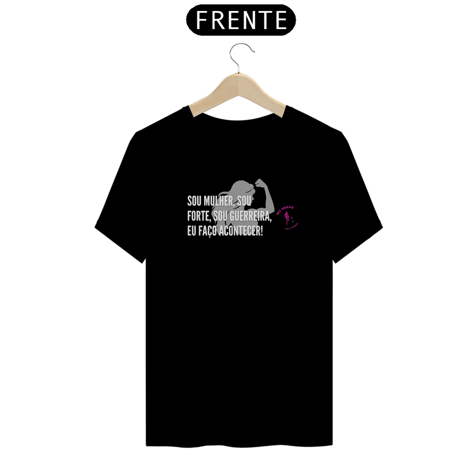 T-shirt Algodão feminina Mulher Guerreira preta e marinho