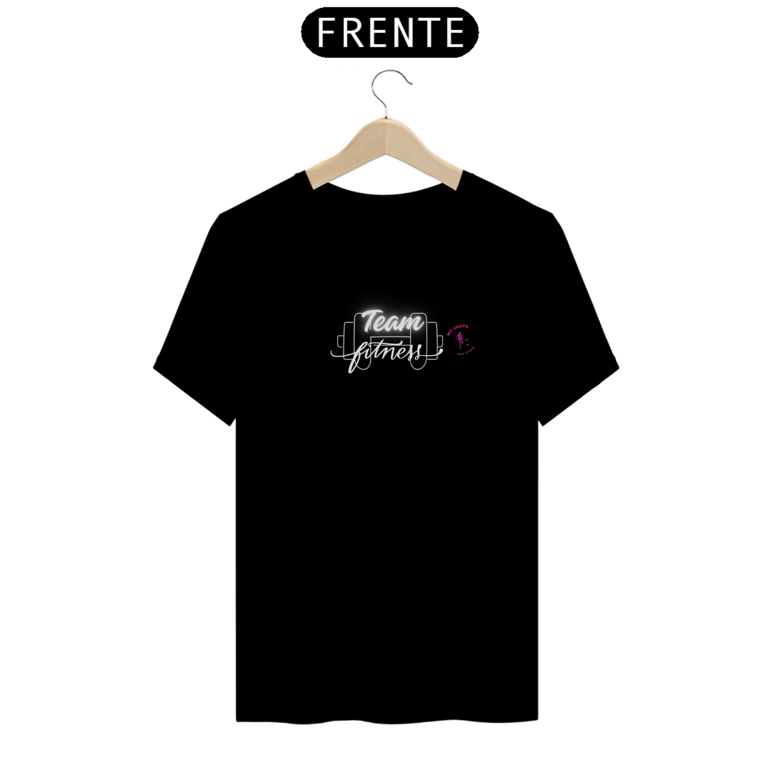 T-shirt Algodão feminina Team Fitness preta e marinho 