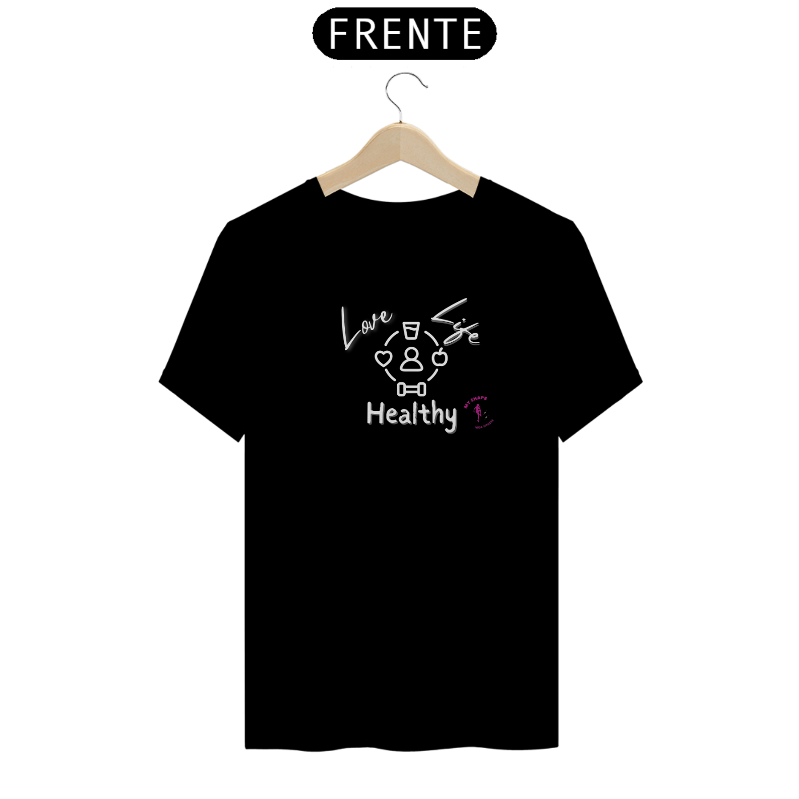 T-shirt Algodão Unissex Love Life Healthy preta e marinho