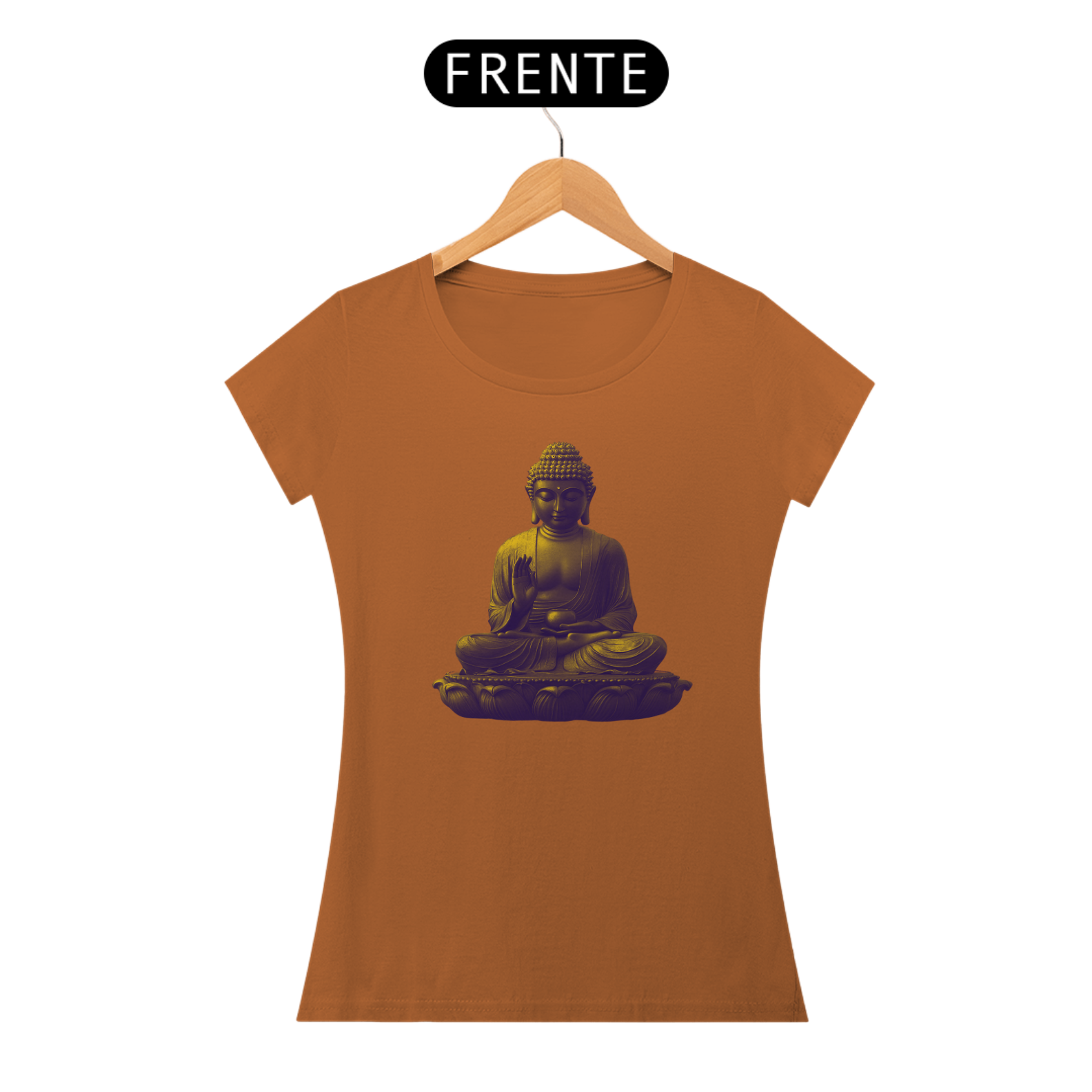 Camiseta Feminina Algodão Pima  Mandala do Buda (Cor Dourado)                                                                                                                                                                                             