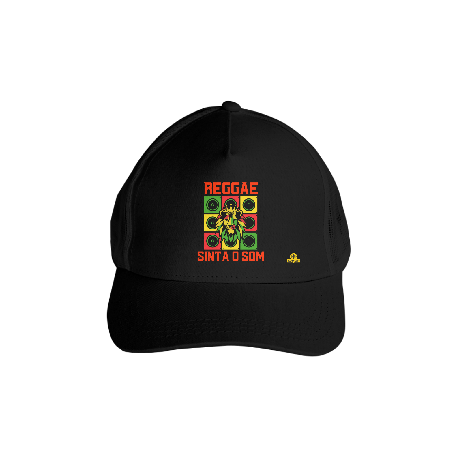 Boné aba curva Reggae, sinta o som, com estampa do Leão de Judah.