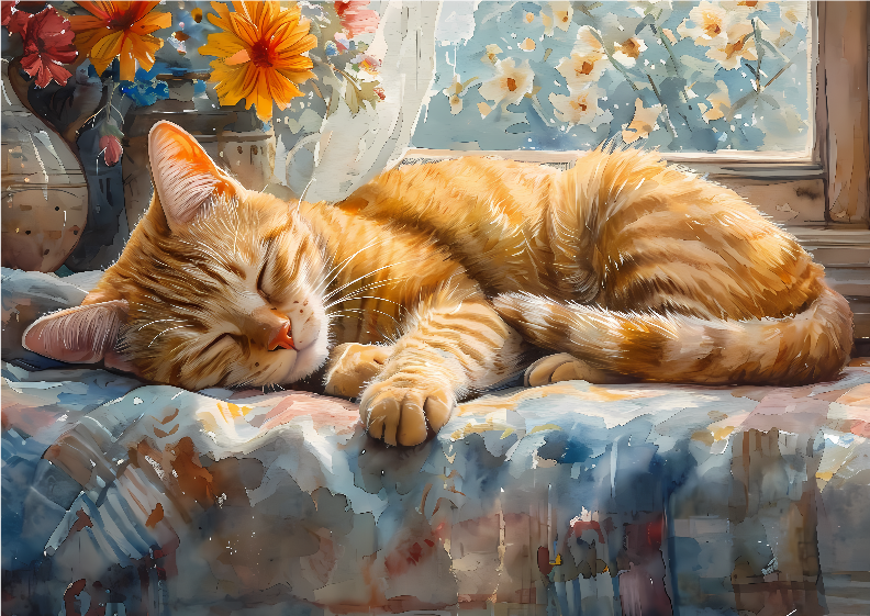 Gatinho na Janela - Aquarela Digital