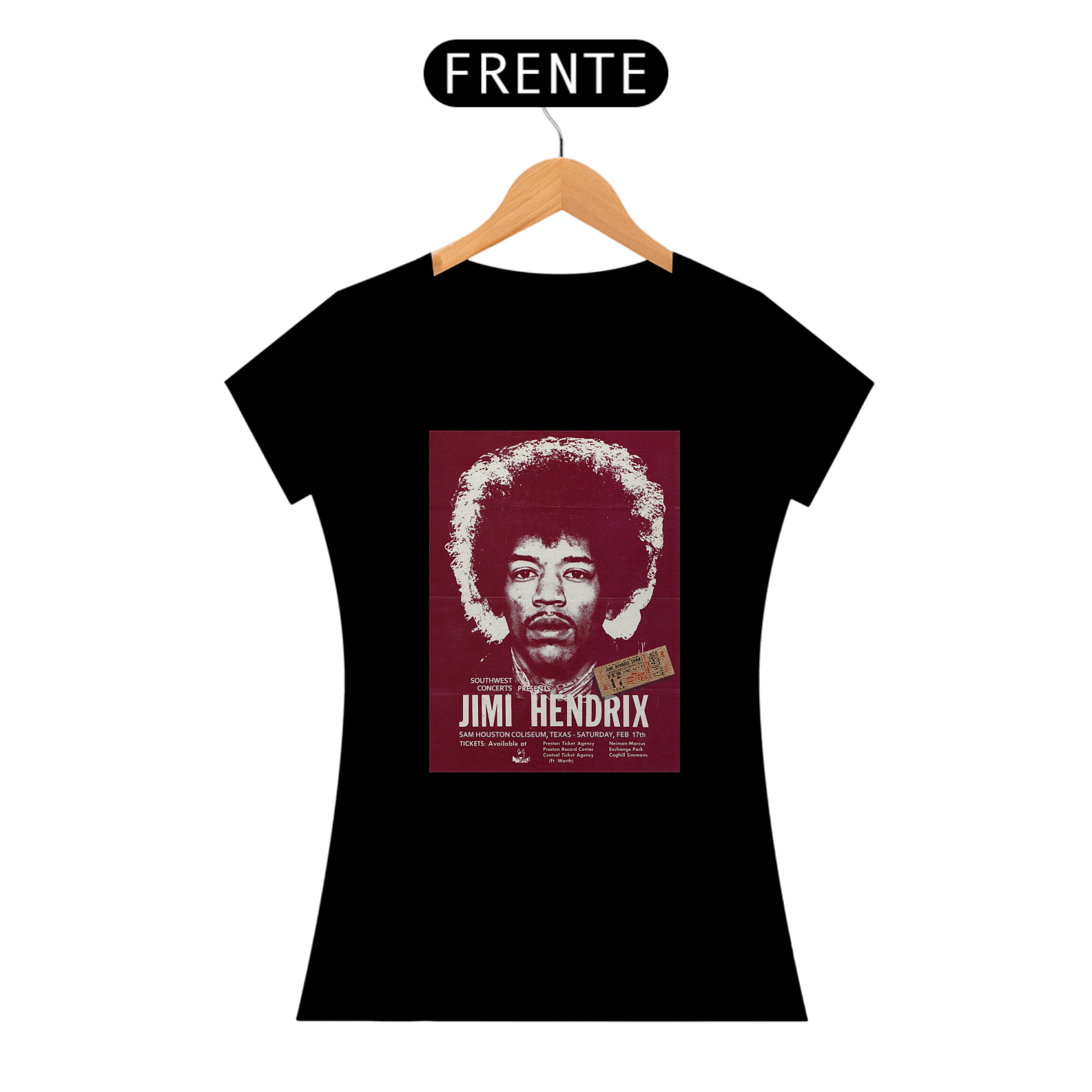 Baby Lokk feminina Jimi Hendrix - Concerto no Texas 1968 - ANTES DE COMPRAR VEJA TABELA DE MEDIDAS ABAIXO DO BOTÃO COMPRAR, POIS TROCA POR ERRO DE TAMANHO É DE RESPONSABILIDADE SUA E GERA CUSTO PRA VOCÊ