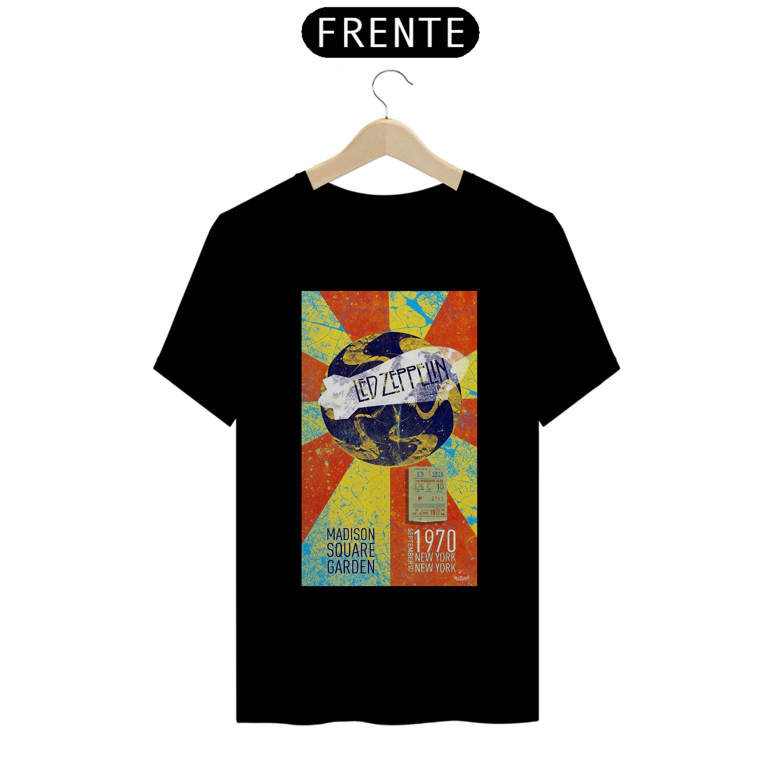 Camiseta Épica Led Zeppelin no Madison Square Garden em 1970 - ANTES DE COMPRAR VEJA TABELA DE MEDIDAS ABAIXO DO BOTÃO COMPRAR, POIS TROCA POR ERRO DE TAMANHO É DE RESPONSABILIDADE SUA E GERA CUSTO PRA VOCÊ