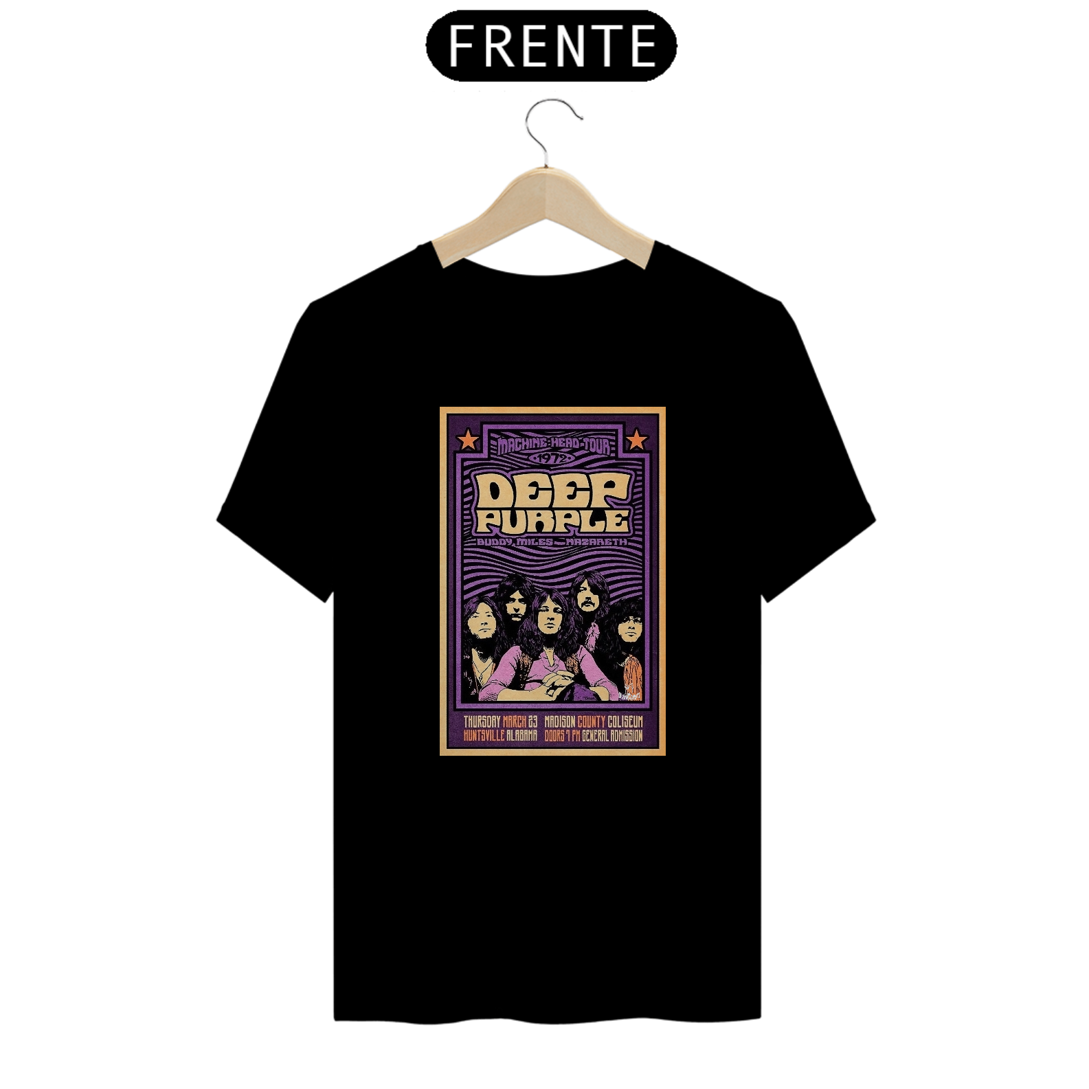 Camistea Deep Purple Show em Hunstsville Alabama 1972 - ANTES DE COMPRAR VEJA TABELA DE MEDIDAS ABAIXO DO BOTÃO COMPRAR, POIS TROCA POR ERRO DE TAMANHO É DE RESPONSABILIDADE SUA E GERA CUSTO PRA VOCÊ