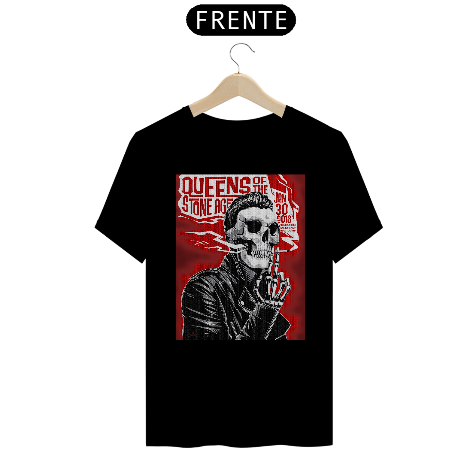 Camiseta Queens Of The Stone Age Show em Sacramento de 2018 - ANTES DE COMPRAR VEJA TABELA DE MEDIDAS ABAIXO DO BOTÃO COMPRAR, POIS TROCA POR ERRO DE TAMANHO É DE RESPONSABILIDADE SUA E GERA CUSTO PRA VOCÊ