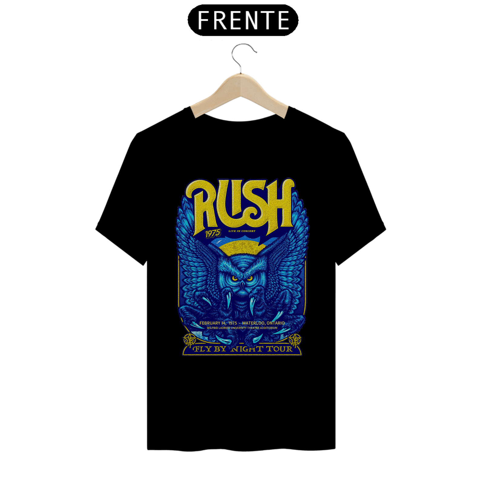 Camiseta Rush - primeiro Show da turnê Fly By Night de 1975 - ANTES DE COMPRAR VEJA TABELA DE MEDIDAS ABAIXO DO BOTÃO COMPRAR, POIS TROCA POR ERRO DE TAMANHO É DE RESPONSABILIDADE SUA E GERA CUSTO PRA VOCÊ