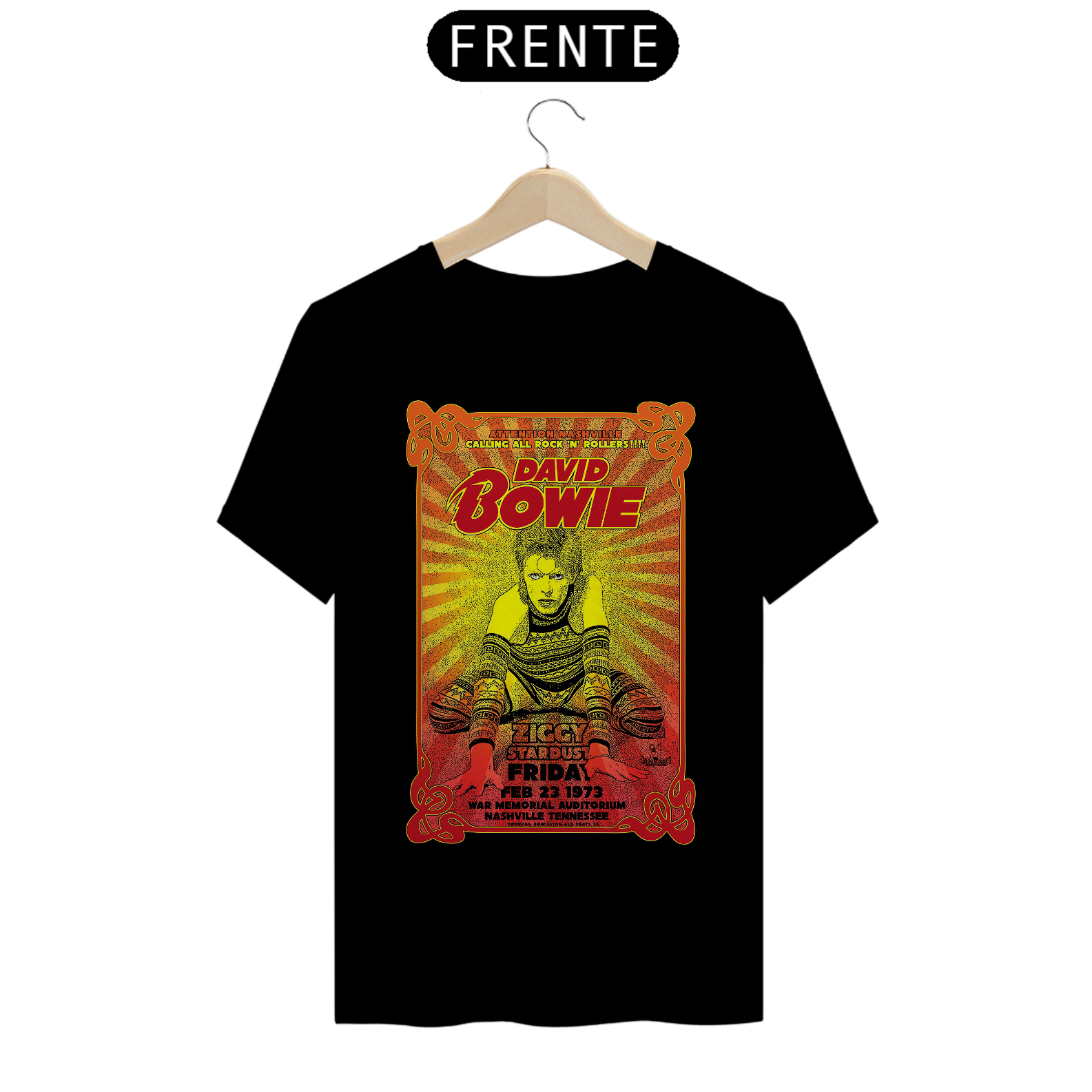 Camiseta David Bowie Show Ziggy Stardust no Tenesse em 1973 - ANTES DE COMPRAR VEJA TABELA DE MEDIDAS ABAIXO DO BOTÃO COMPRAR, POIS TROCA POR ERRO DE TAMANHO É DE RESPONSABILIDADE SUA E GERA CUSTO PRA VOCÊ