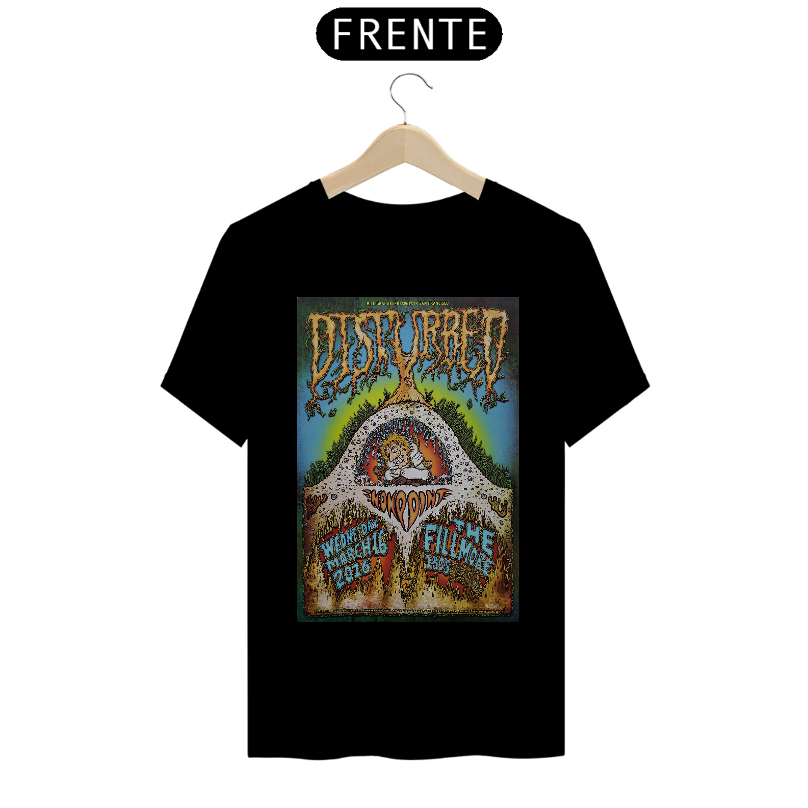 Camiseta Disturbed Show em São Francisco 2016 - ANTES DE COMPRAR VEJA TABELA DE MEDIDAS ABAIXO DO BOTÃO COMPRAR, POIS TROCA POR ERRO DE TAMANHO É DE RESPONSABILIDADE SUA E GERA CUSTO PRA VOCÊ