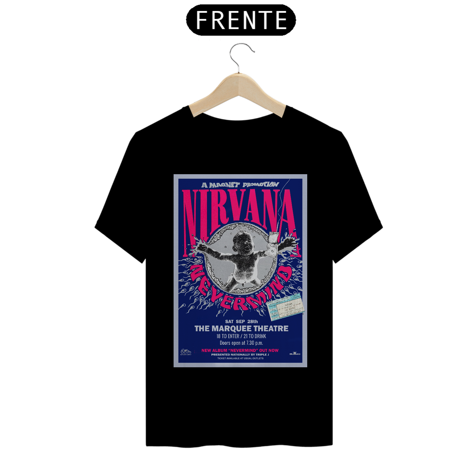 Camiseta Nirvana lançamento da turnê Nevermind 1991 com ingresso original - ANTES DE COMPRAR VEJA TABELA DE MEDIDAS ABAIXO DO BOTÃO COMPRAR, POIS TROCA POR ERRO DE TAMANHO É DE RESPONSABILIDADE SUA E GERA CUSTO PRA VOCÊ