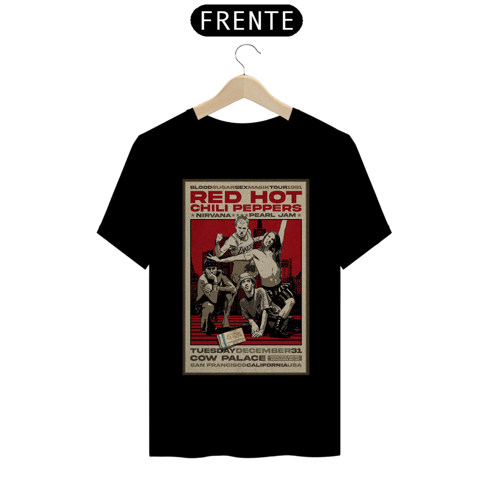 Camiseta Red Hot Chili Peppers Show 1991 em São Francisco com Nirvana e Pearl Jam com ingresso original - ANTES DE COMPRAR VEJA TABELA DE MEDIDAS ABAIXO DO BOTÃO COMPRAR, POIS TROCA POR ERRO DE TAMANHO É DE RESPONSABILIDADE SUA E GERA CUSTO PRA VOCÊ