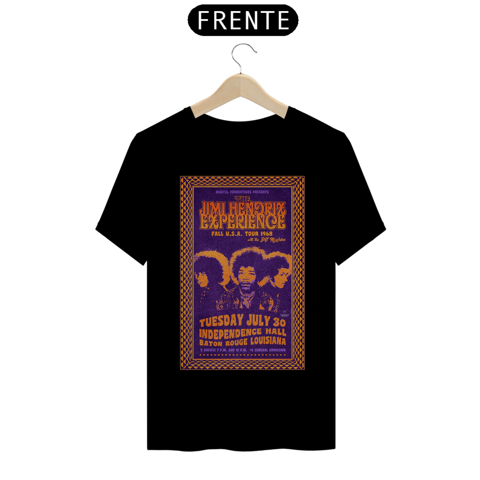 Camiseta Jimi Hendrix show na Louisiana 1968 - ANTES DE COMPRAR VEJA TABELA DE MEDIDAS ABAIXO DO BOTÃO COMPRAR, POIS TROCA POR ERRO DE TAMANHO É DE RESPONSABILIDADE SUA E GERA CUSTO PRA VOCÊ