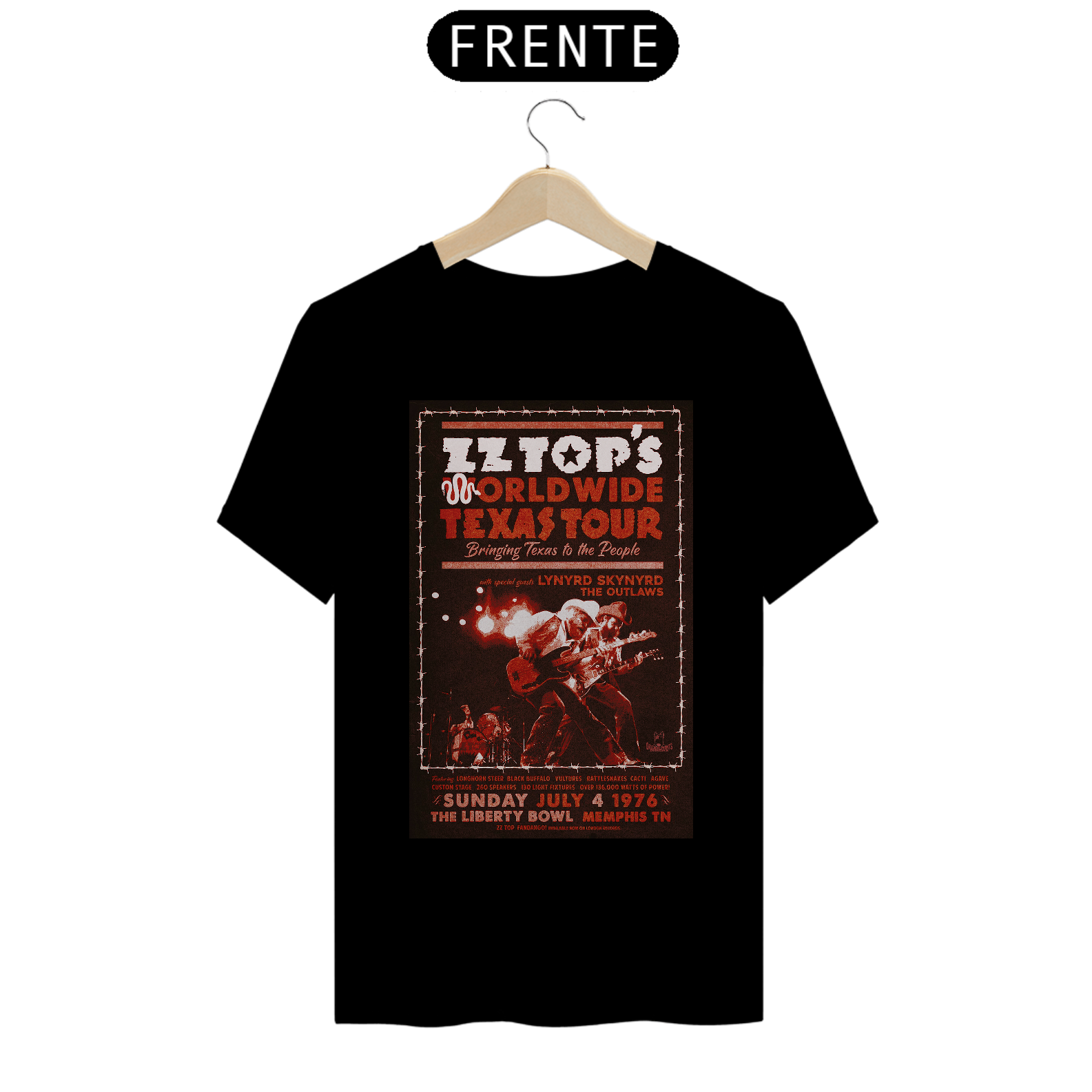 Camiseta ZZTop Show de 1976 no Tenesse - ANTES DE COMPRAR VEJA TABELA DE MEDIDAS ABAIXO DO BOTÃO COMPRAR, POIS TROCA POR ERRO DE TAMANHO É DE RESPONSABILIDADE SUA E GERA CUSTO PRA VOCÊ