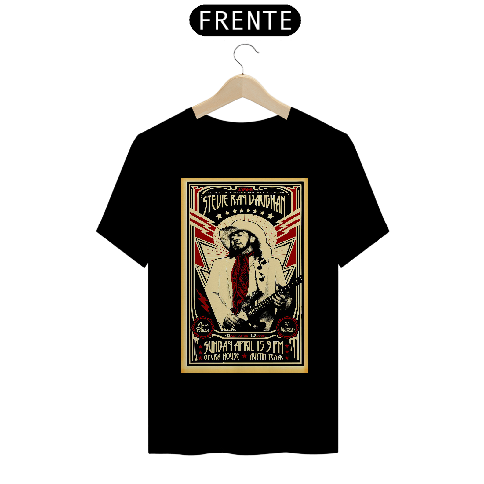 Camiseta Stevie Ray Vaughan de 1984 Show no Texas - ANTES DE COMPRAR VEJA TABELA DE MEDIDAS ABAIXO DO BOTÃO COMPRAR, POIS TROCA POR ERRO DE TAMANHO É DE RESPONSABILIDADE SUA E GERA CUSTO PRA VOCÊ