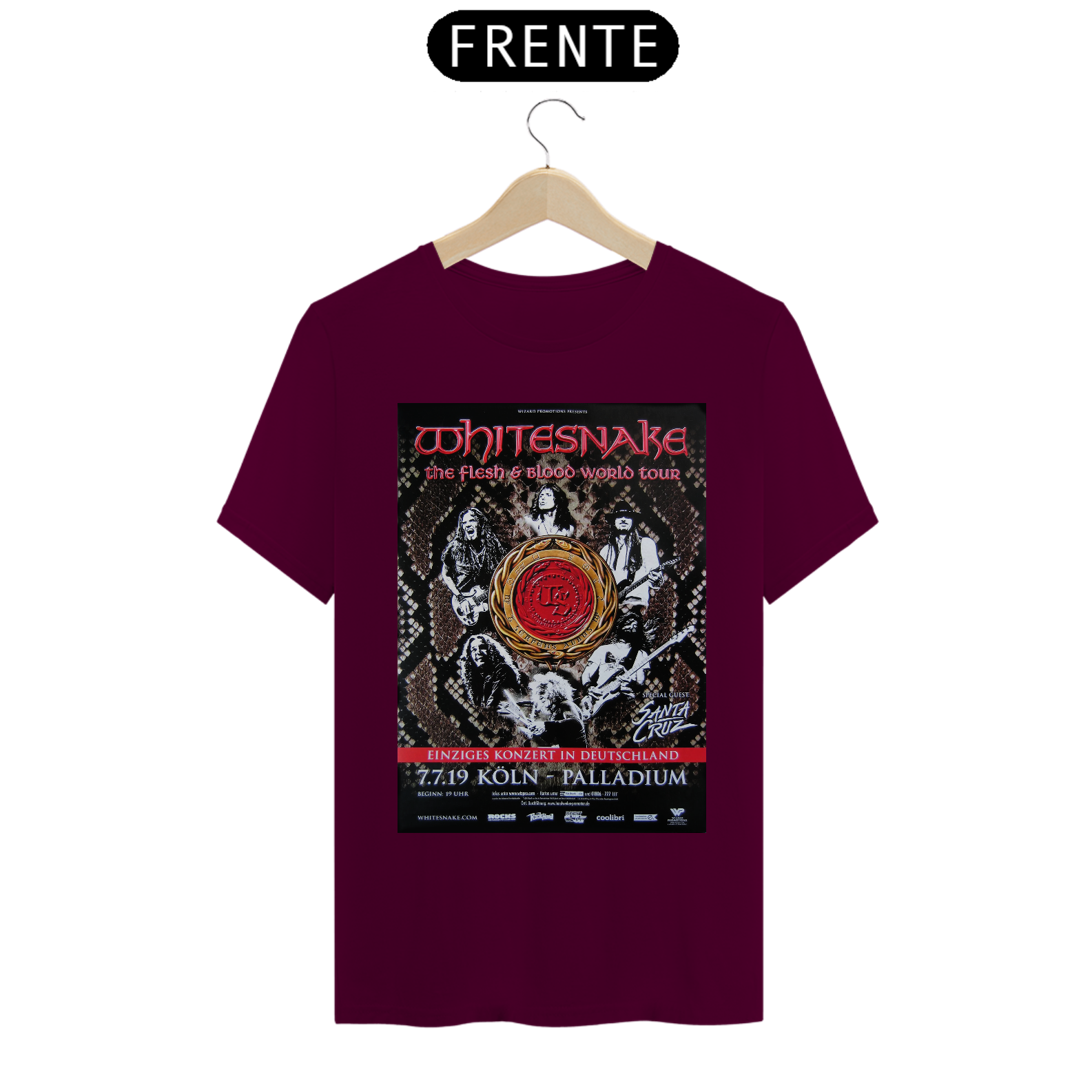 Camiseta Whitesnake Show na Alemanha em 2019 - NOSSAS CAMISETAS SÃO MAIS AJUSTADAS AO CORPO - ANTES DE FINALIZAR, VEJA TABELA DE MEDIDAS ABAIXO DO BOTÃO COMPRAR OU COMPRE UM TAMANHO MAIOR.