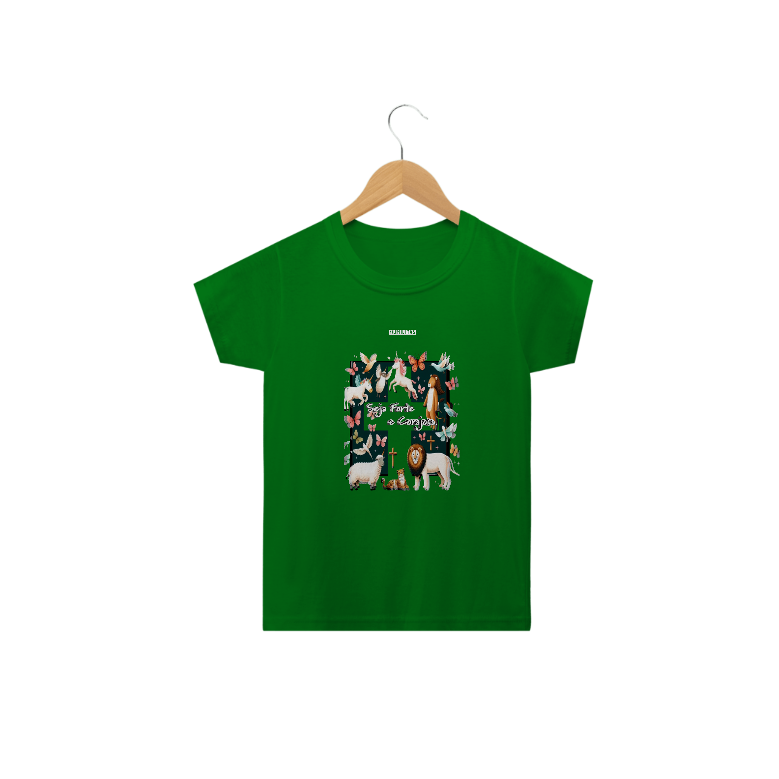 Camisa Basic Infantil Humilitas Cloth: Seja Forte e Corajosa | Coleção Fé em Estilo