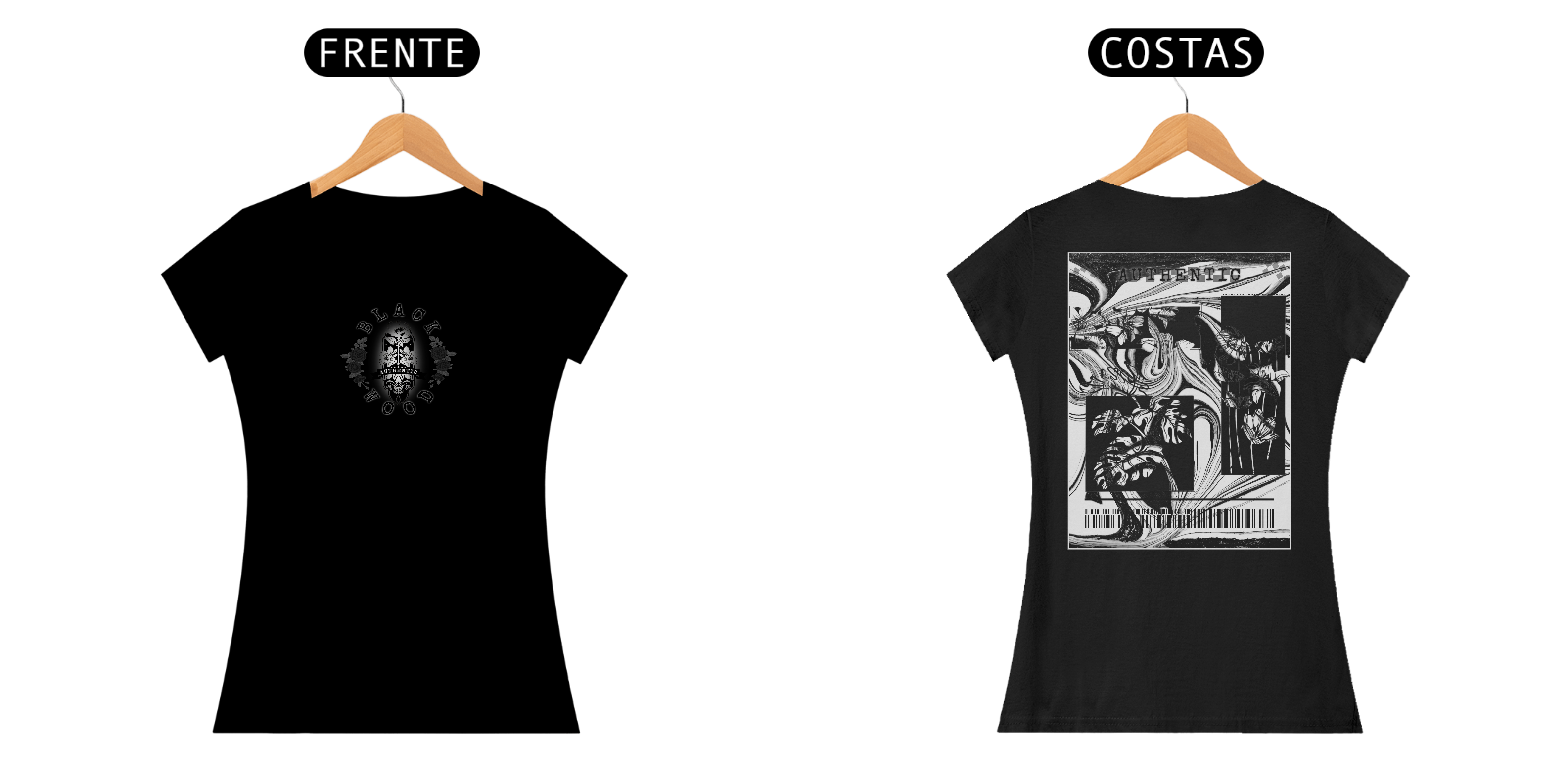 Camiseta Baby Long - Authentic Black Wood