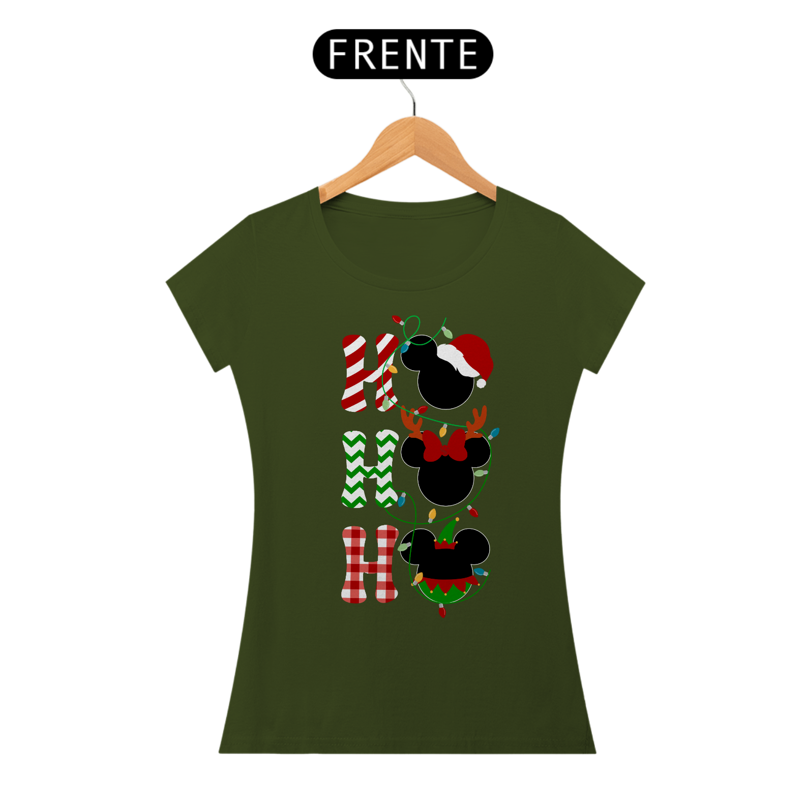 Camiseta Mickey HO HO HO - Baby Look (Baby Long) - Estampa Exclusiva Geek | 100% Algodão | CVS