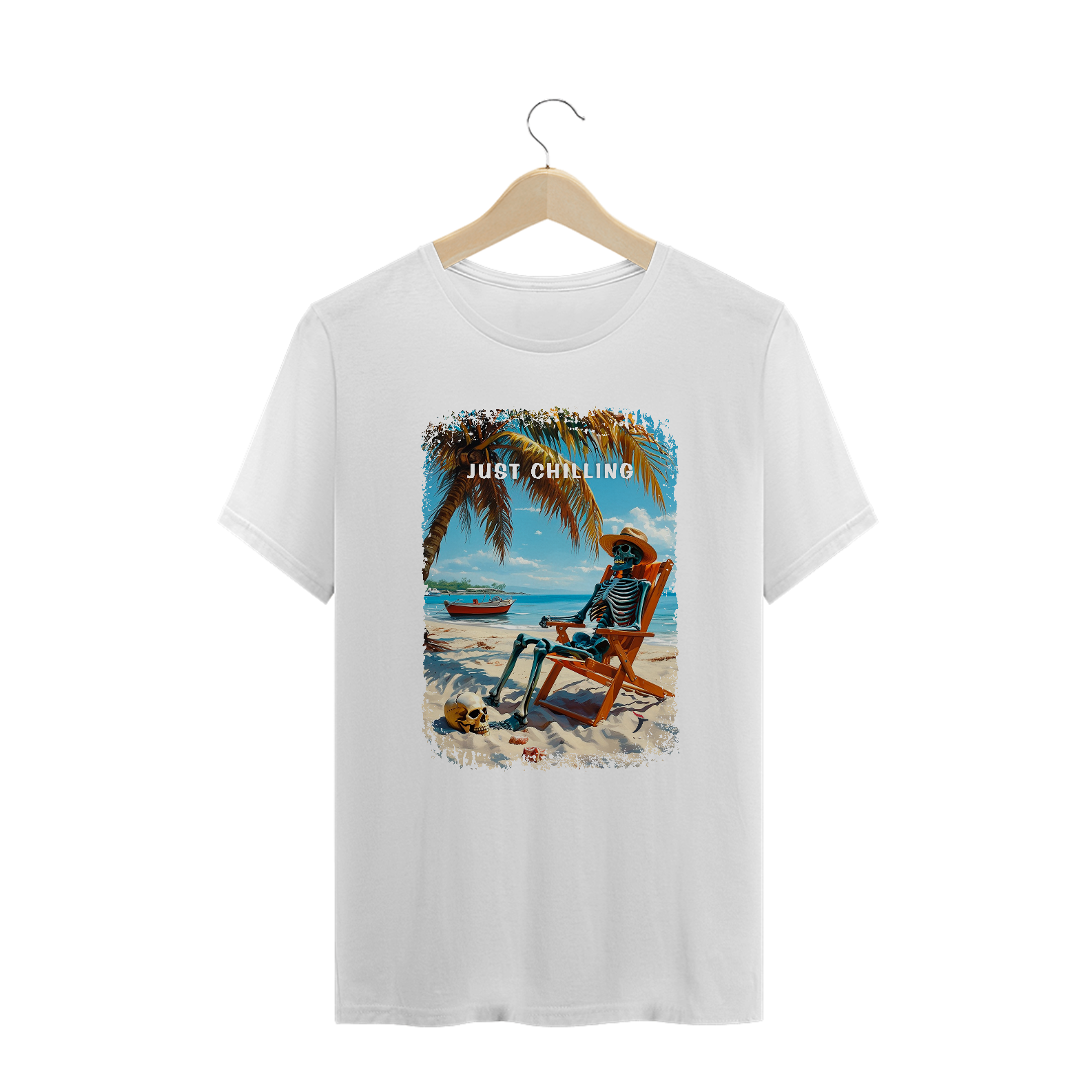 Camiseta Plus Size Caveira Just Chilling - Modelo 1
