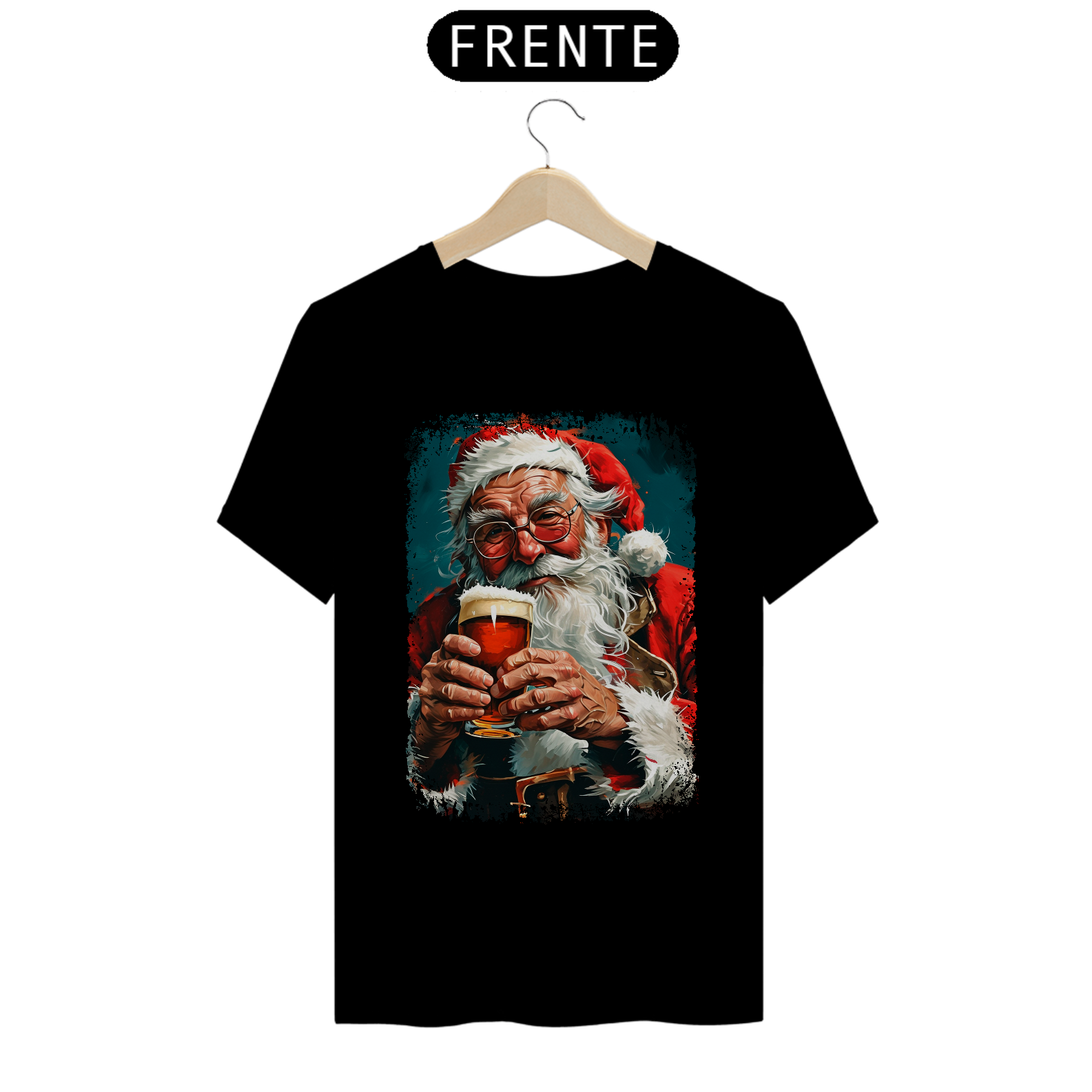 Camiseta Natal Modelo 4 - Papai Noel Bebendo Cerveja