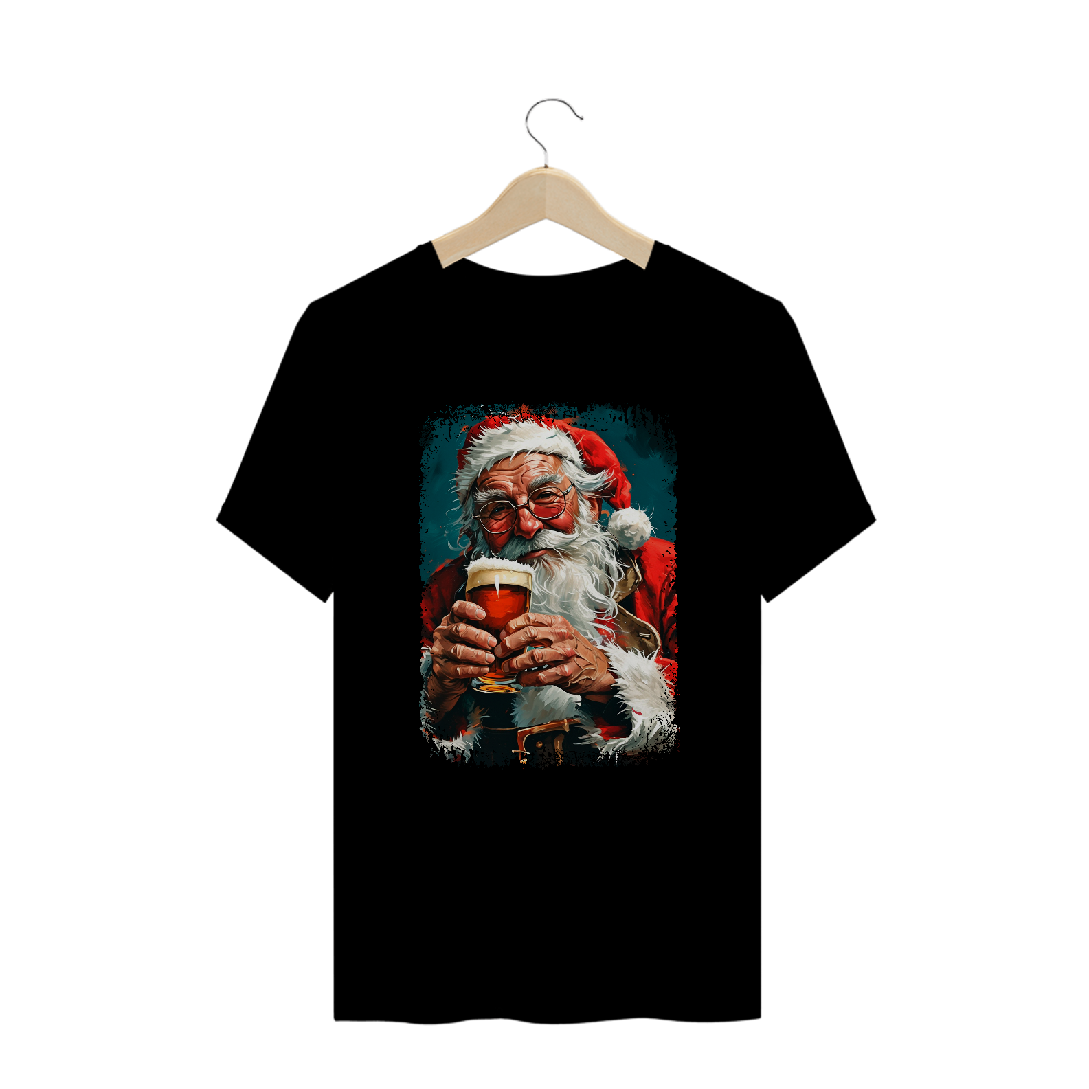 Camiseta Plus Size Natal Modelo 4 - Papai Noel Bebendo Cerveja