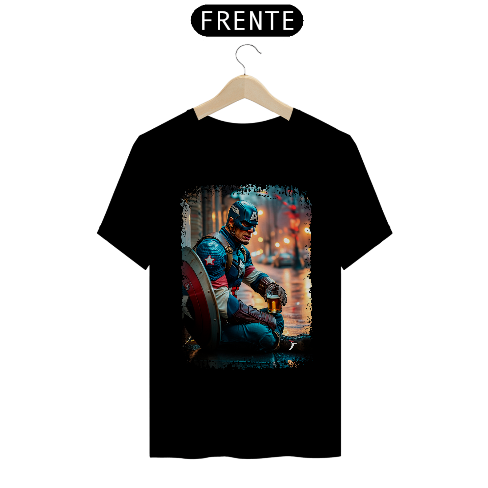 Camiseta Capitão América Bebendo Cerveja - Modelo 1