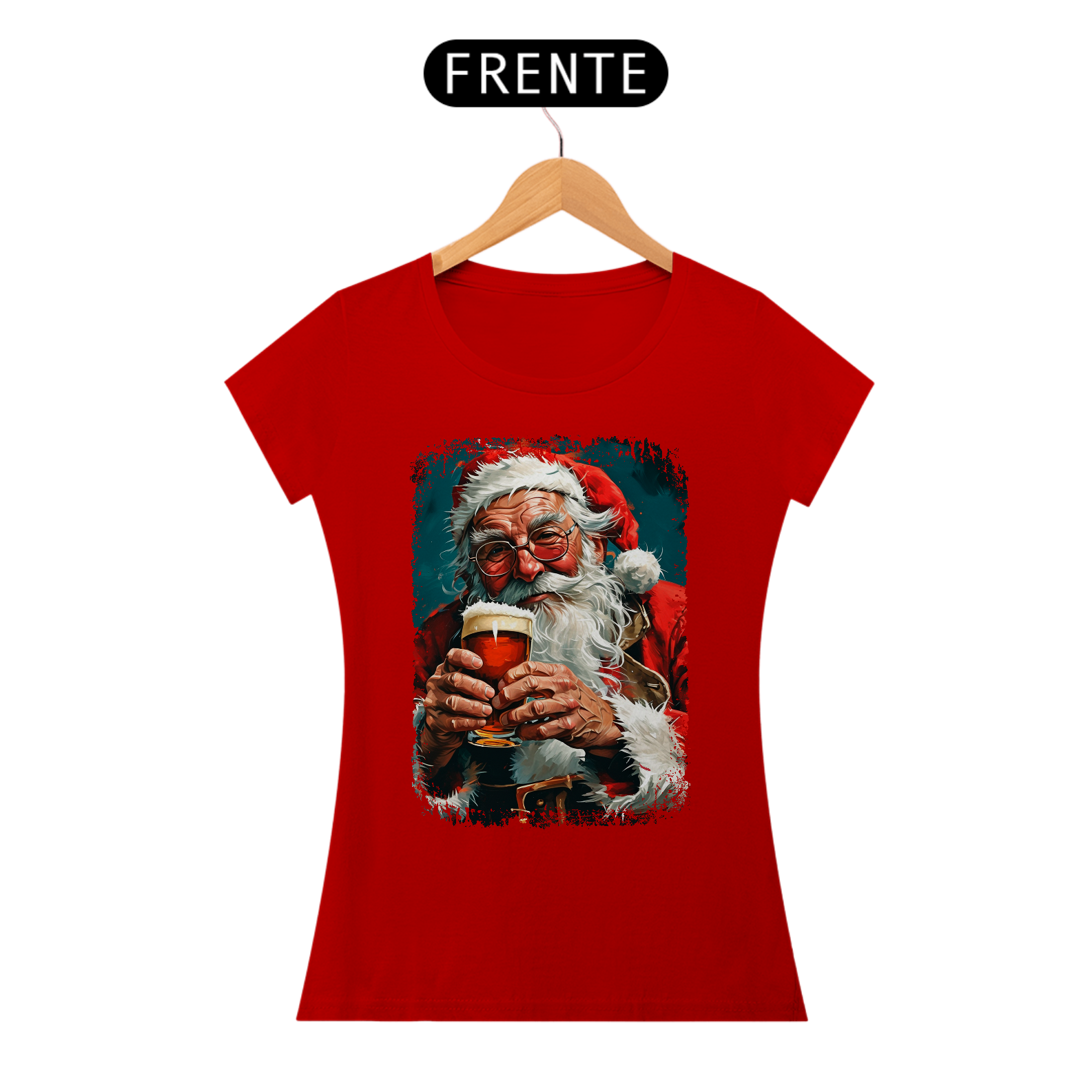 Baby Look Natal Modelo 4 - Papai Noel Bebendo Cerveja
