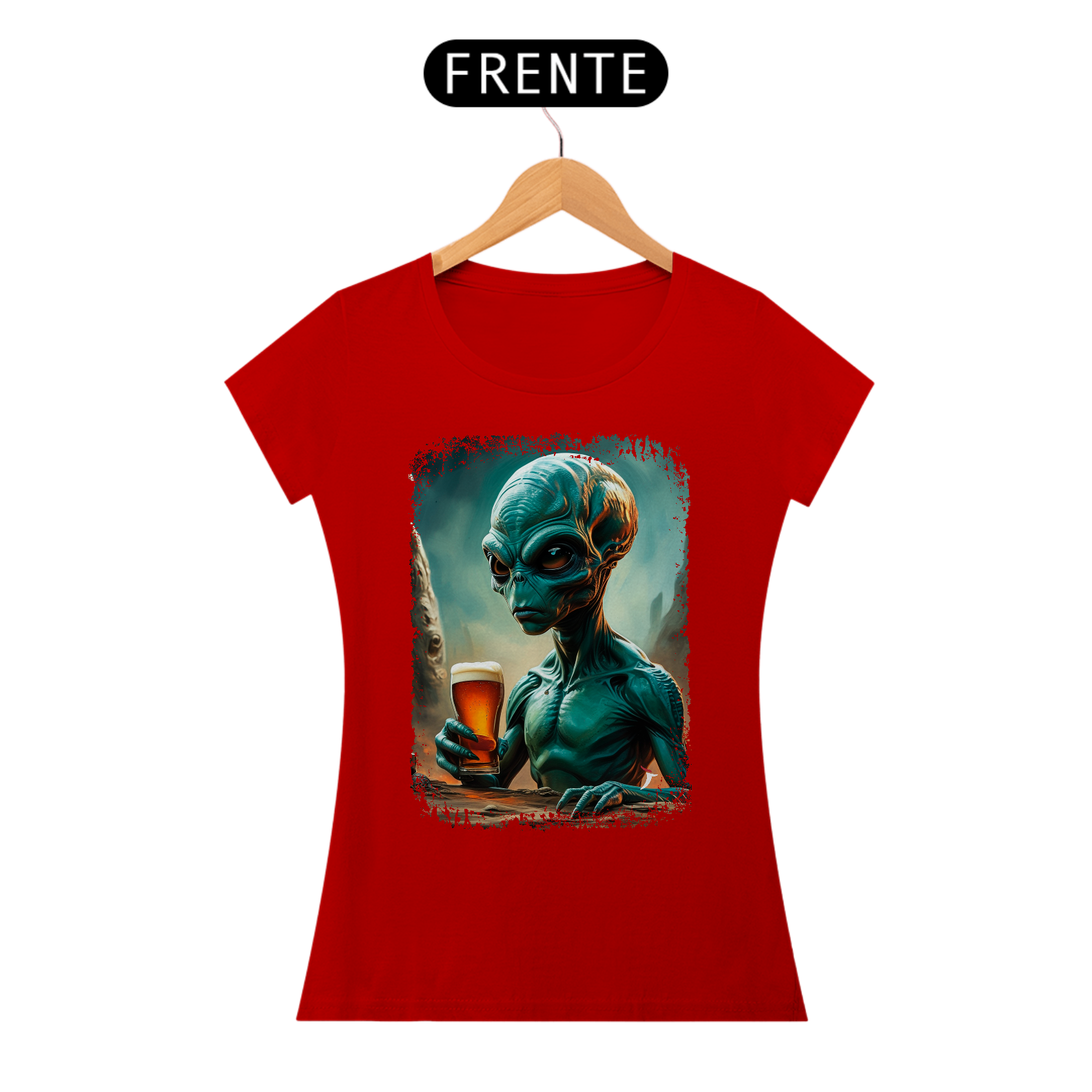 Baby Look Ufologia Modelo 2 - Alienígena Bebendo Cerveja