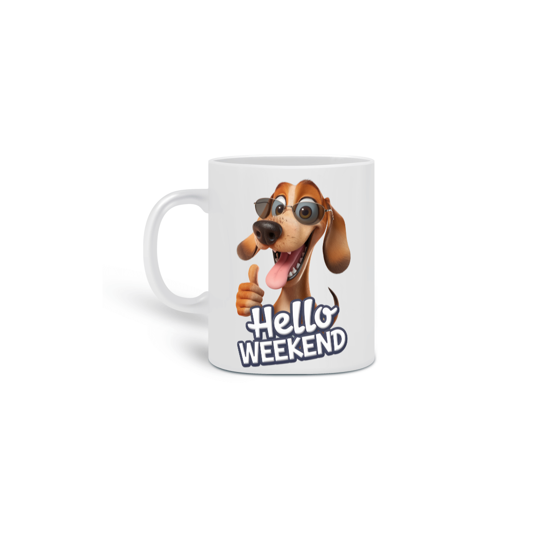 Caneca Cerâmica Branca Estampa Cão Óculos 