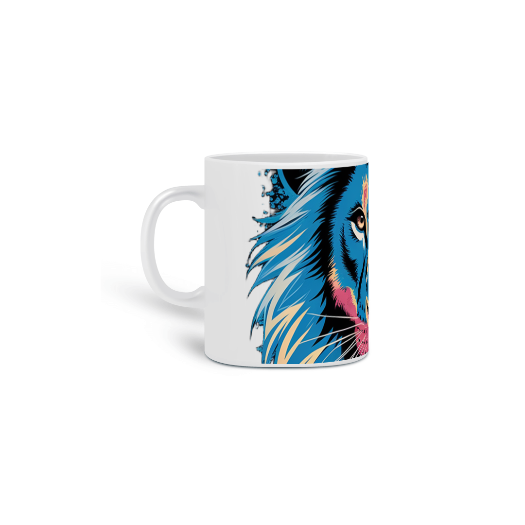 Caneca Cerâmica Branca Estampa  Leão  Colorido