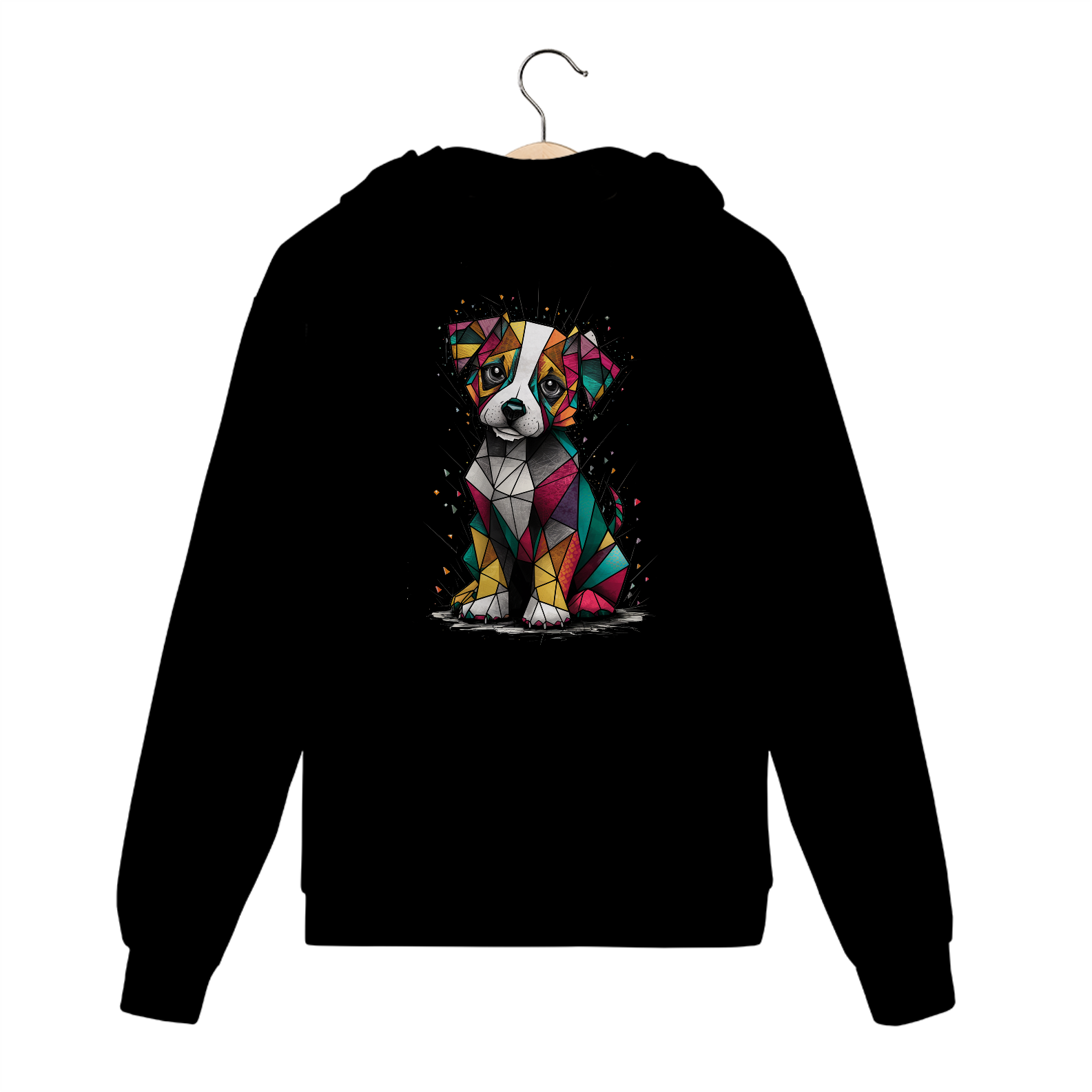 Moletom com Ziper, Bolso e Capuz Estampa Cachorro Cubismo