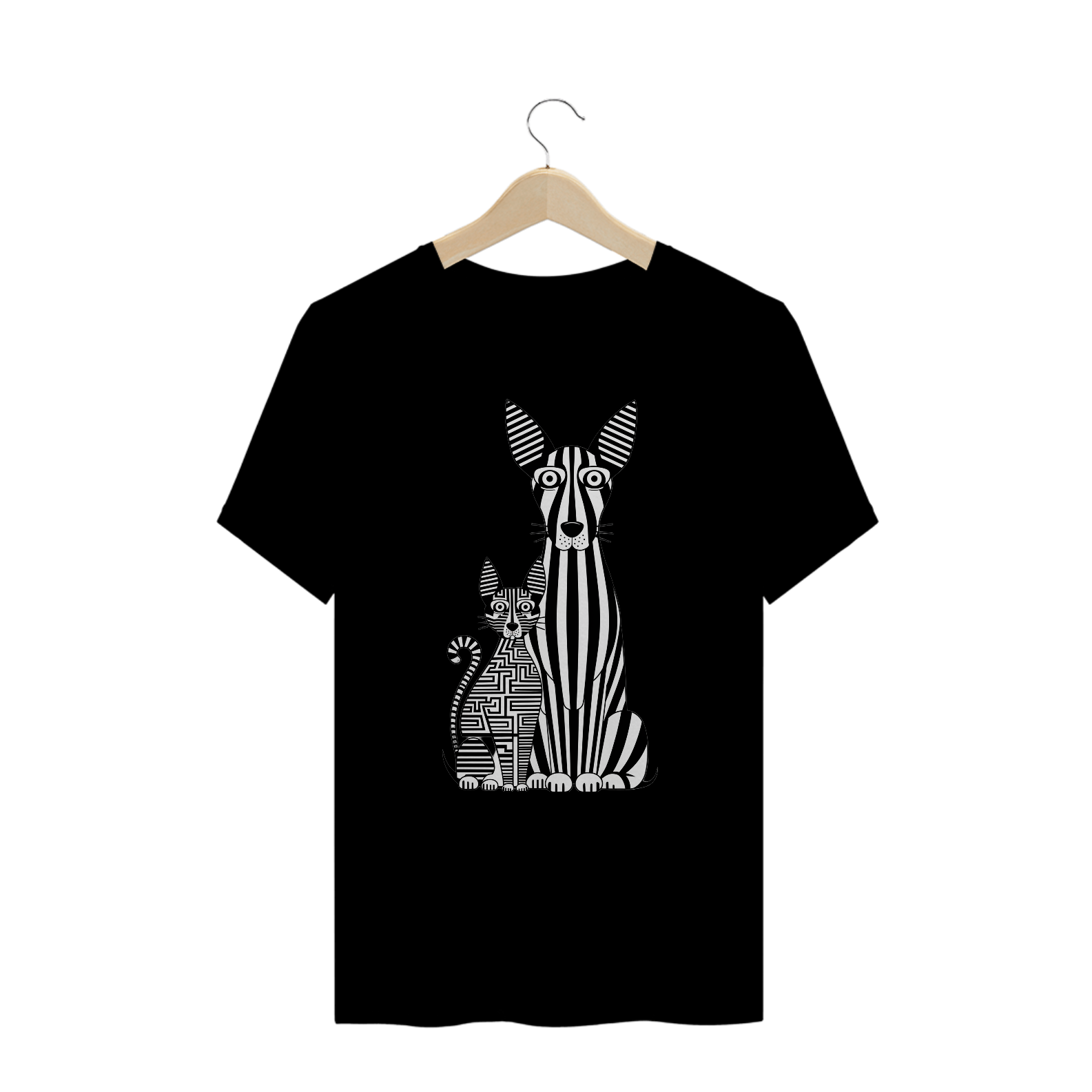 T-Shirt Plus Size Estampa Gato Cachorro Linhas