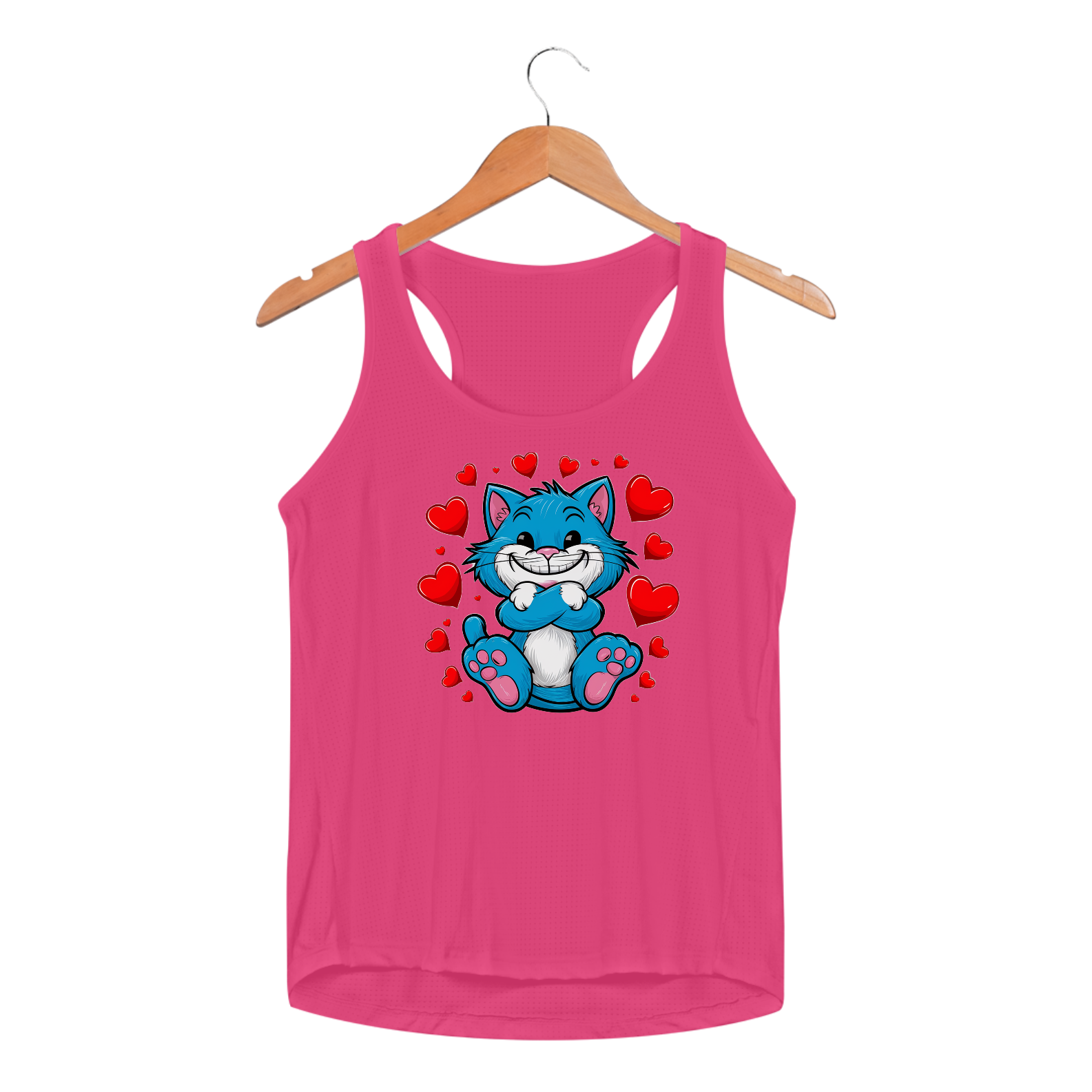Regata Feminina Sport Dry UV Estampa Gato Azul  corações 