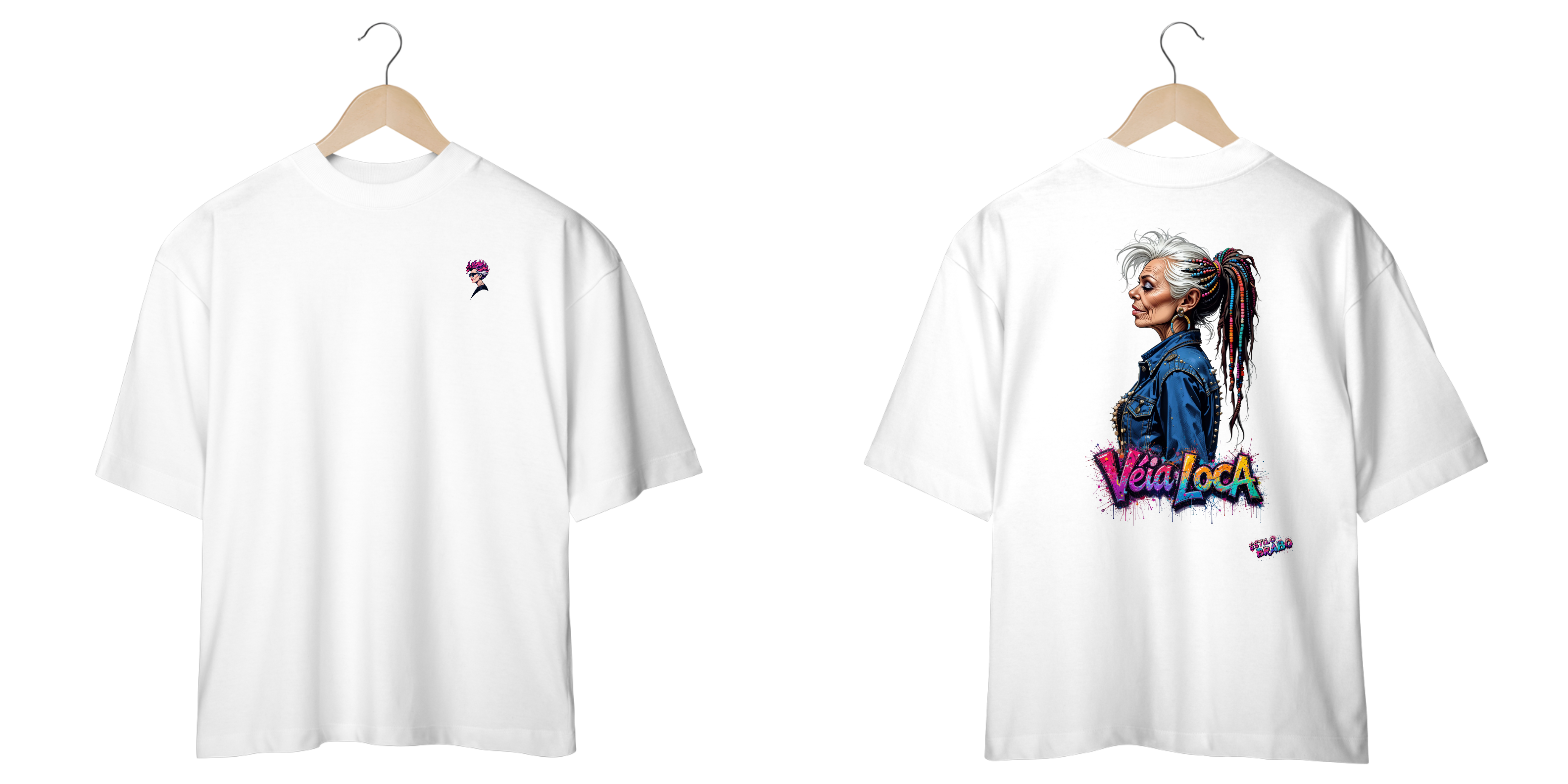 [Oversized] Camiseta Véia Loca Estilosa (Frente e Costas)