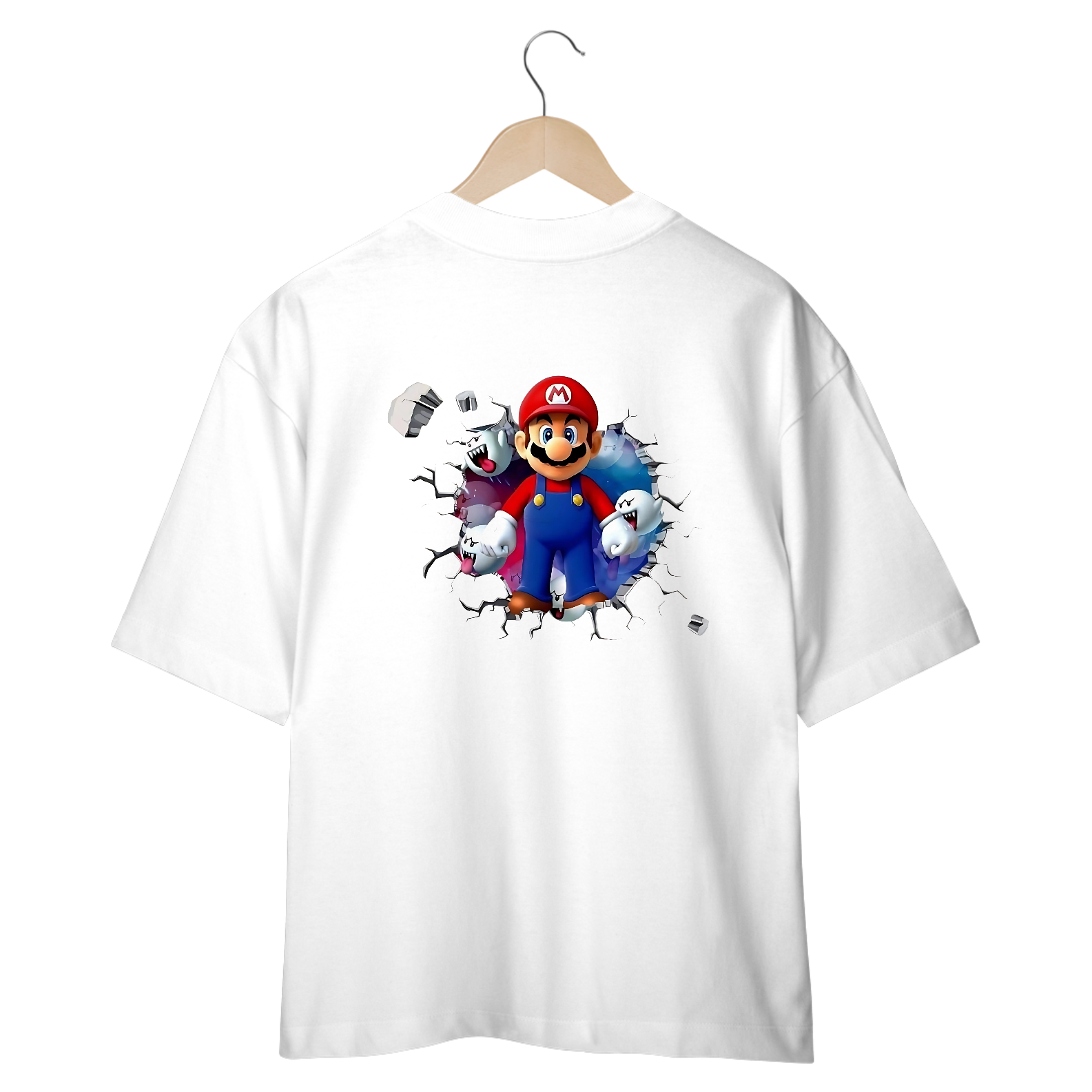 [Oversized] Camiseta Super Mario/Boo saindo da parede! (Costas)