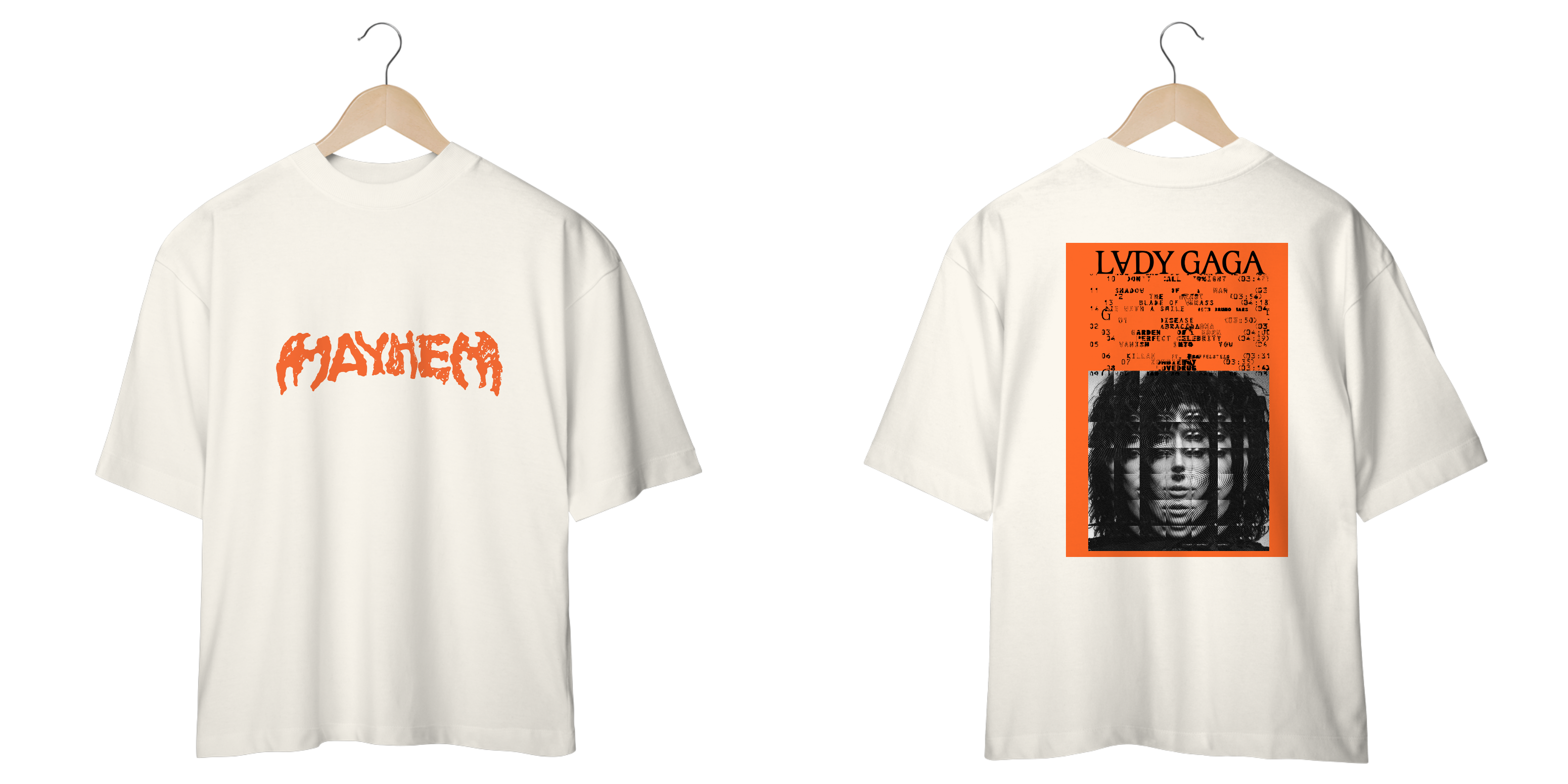 Camiseta Oversized Frente e Verso Lady Gaga - Mayhem + Halftone Orange