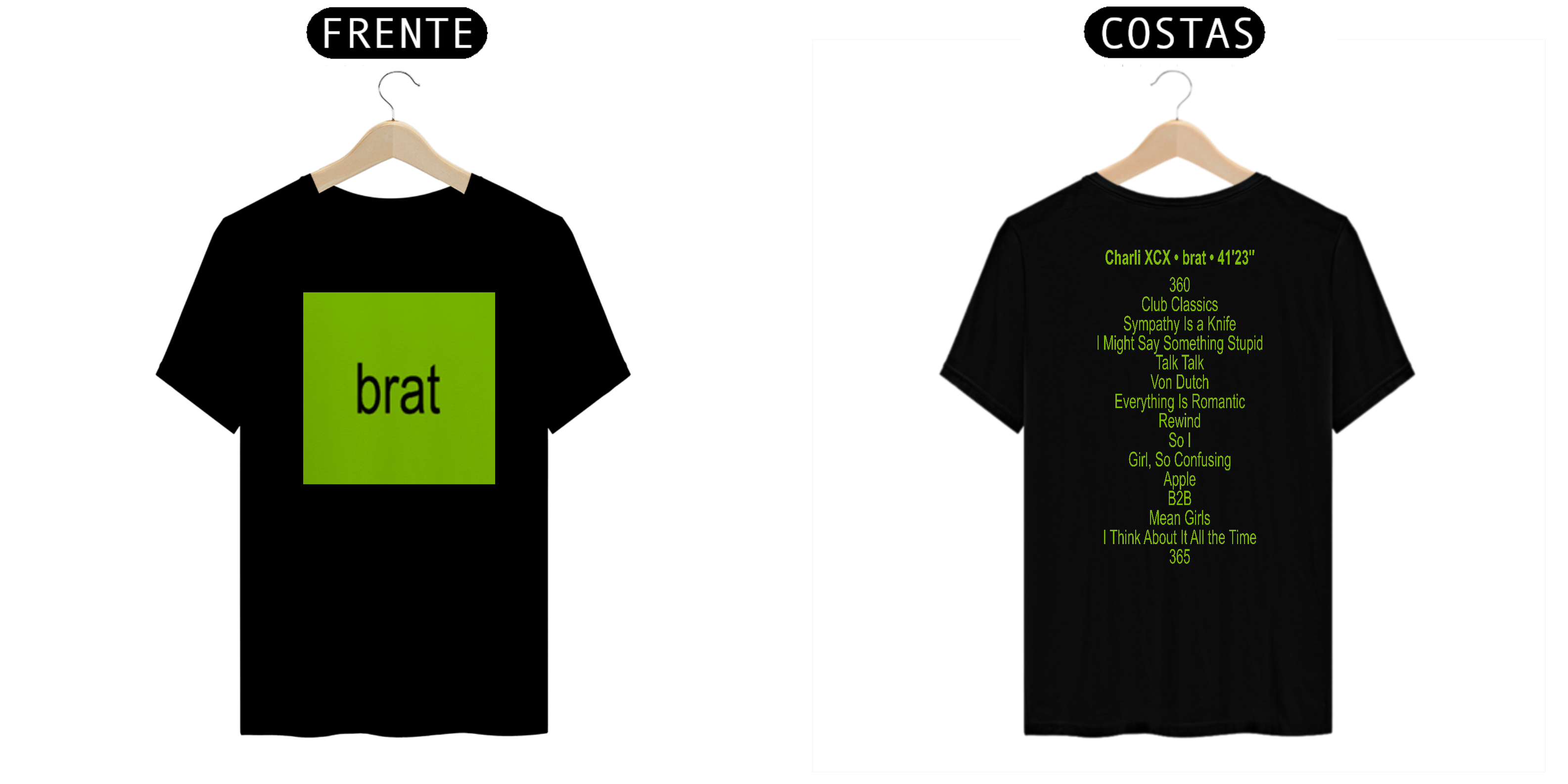 Camiseta Frente e Costas Charli XCX - Brat + Tracklist
