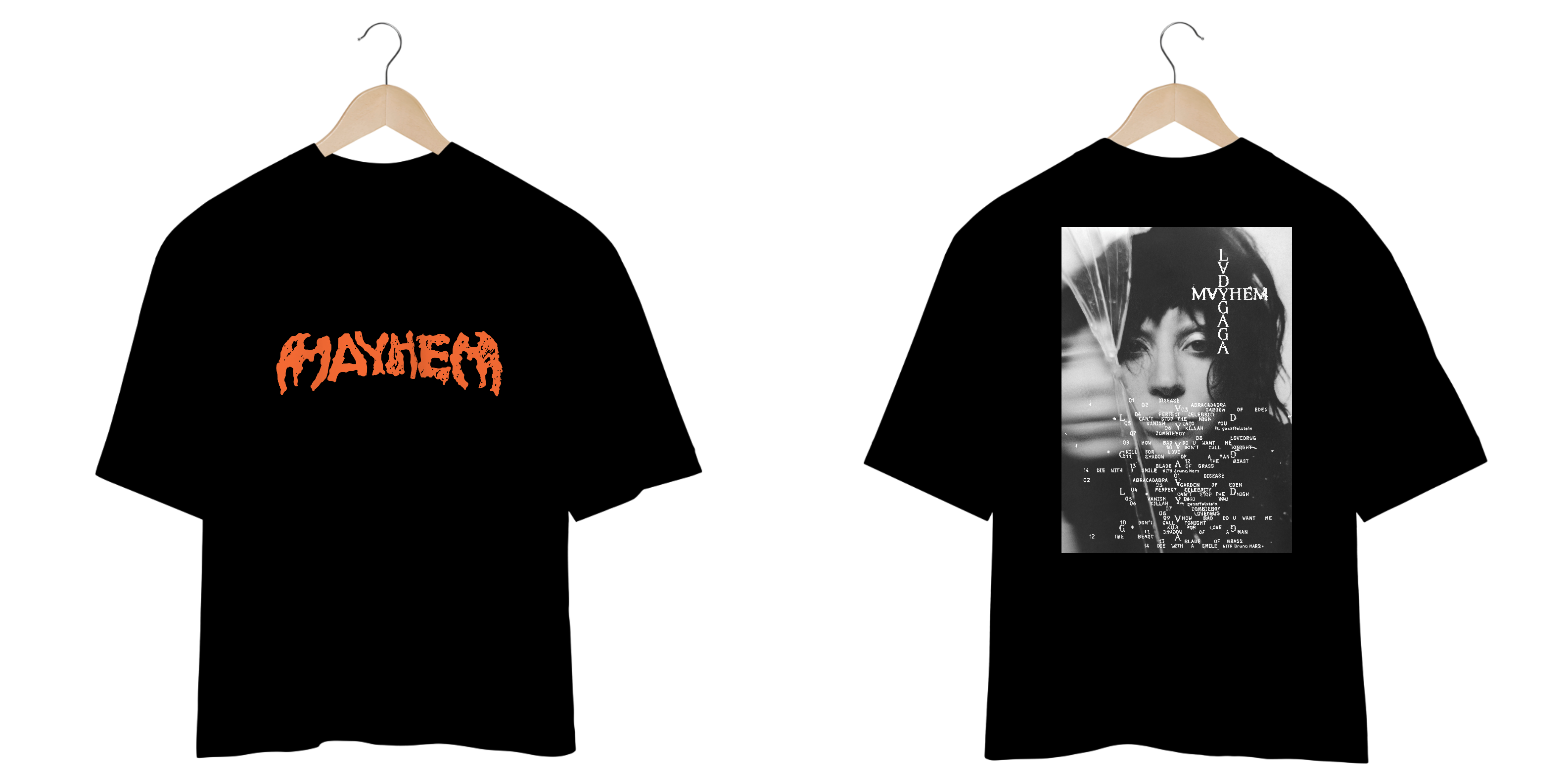 Camiseta Oversized Frente e Verso Lady Gaga - Mayhem + Broken Glass Cover Tracklist
