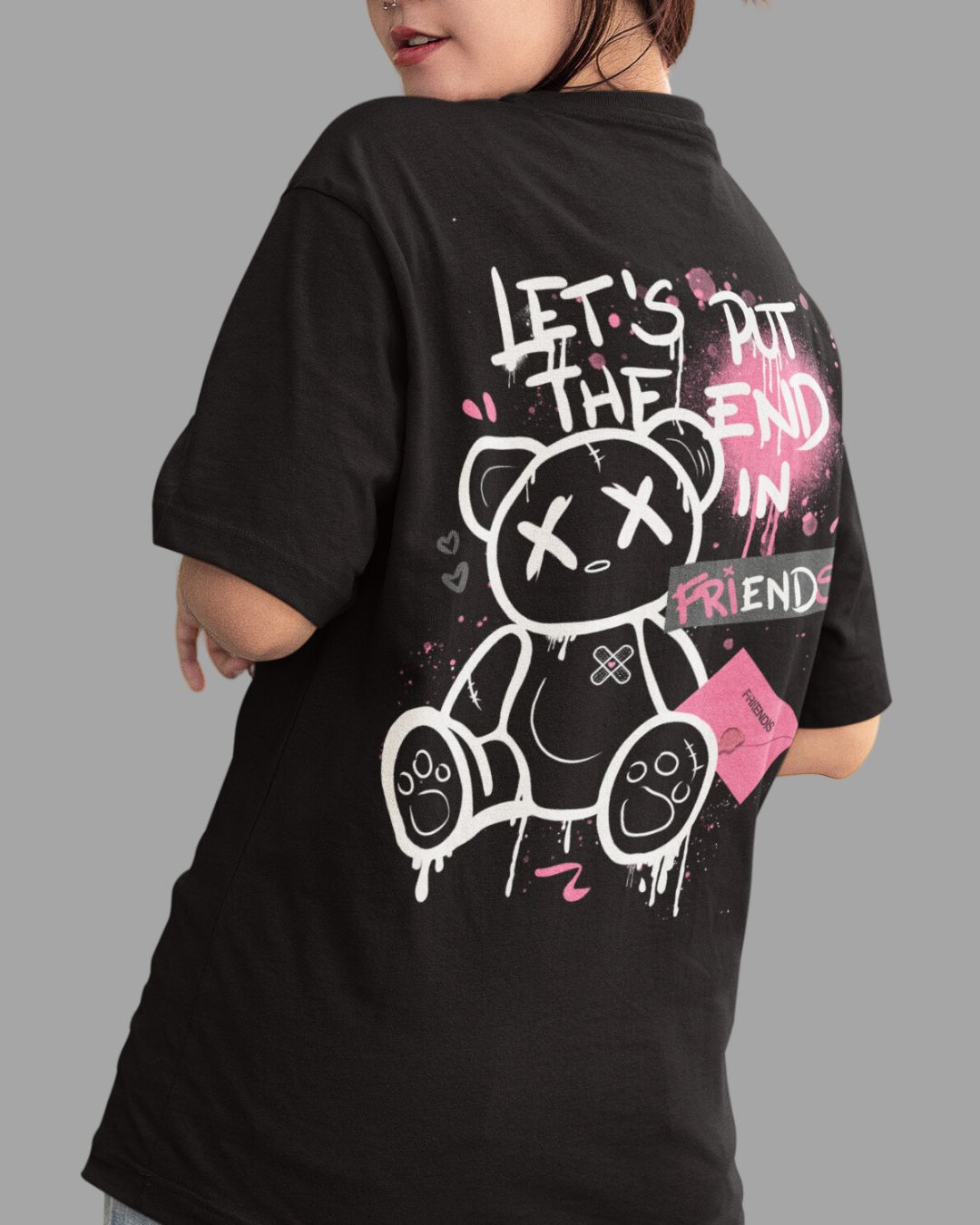 V - FRIENDS - Preto/Cinza (frente e costas)