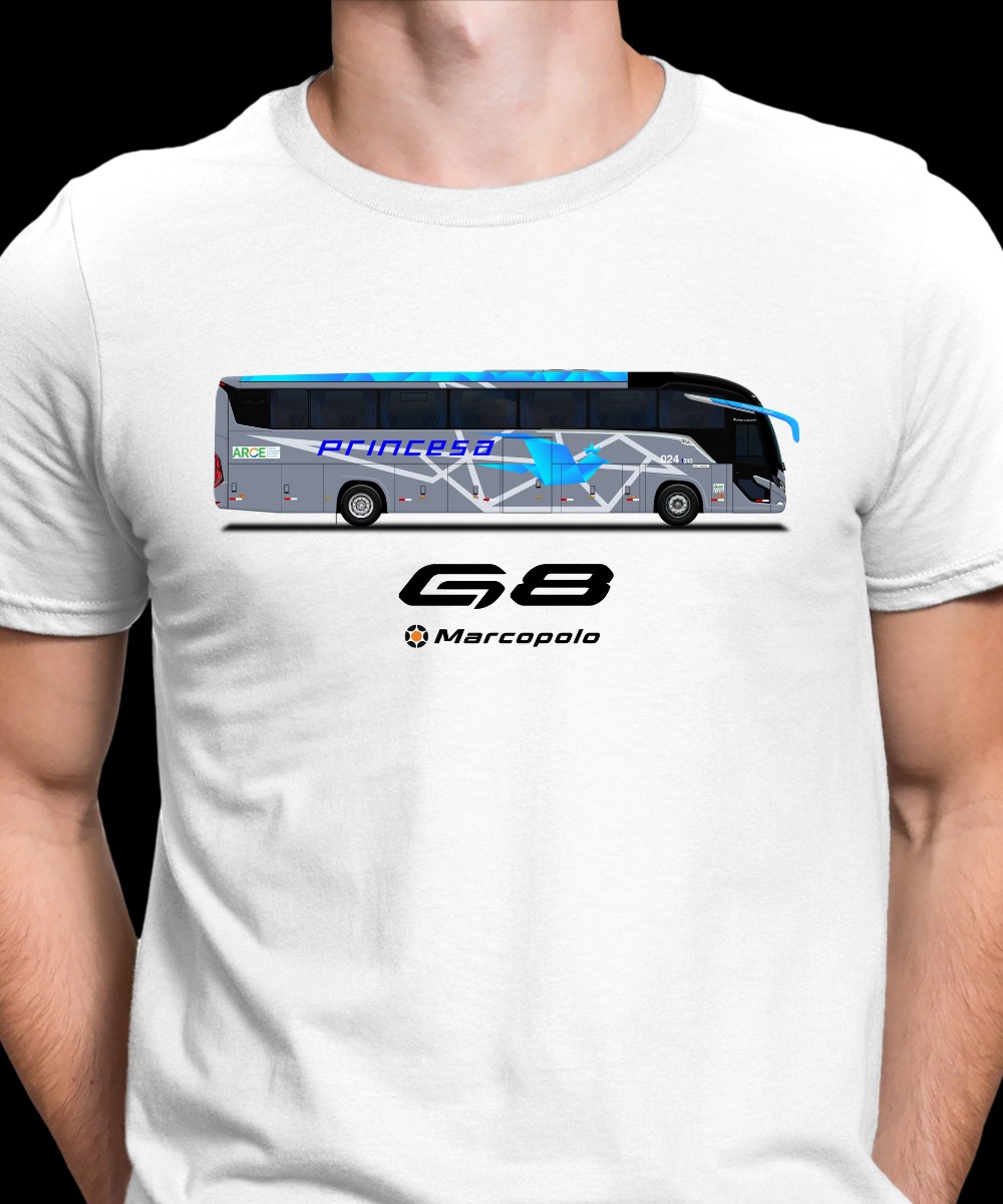CAMISETA ÔNIBUS PRINCESA DOS INHAMUS MARCOPOLO G8 