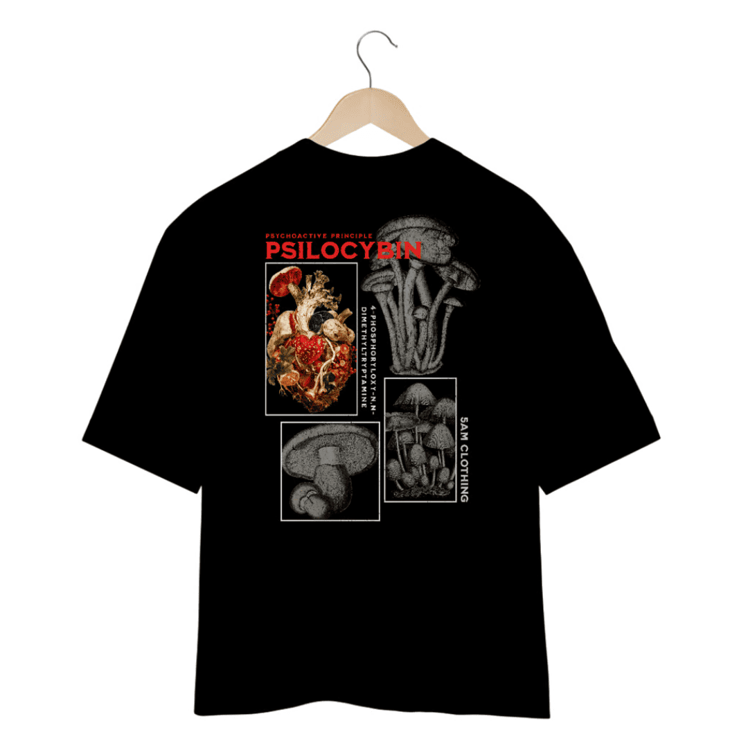 Camiseta Oversized Mushrooms - Preto