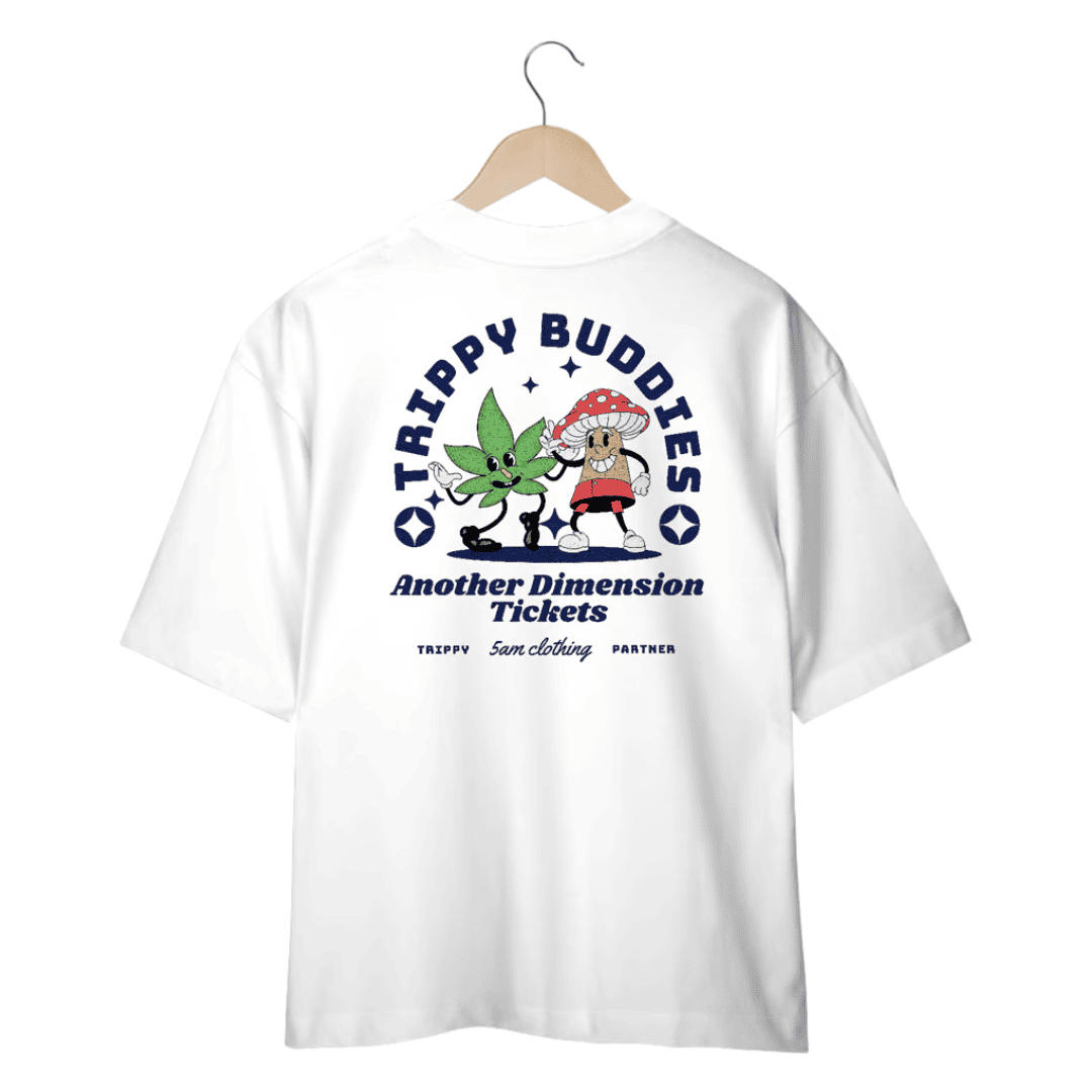 Camiseta Oversized Trippy Buddies - Branco
