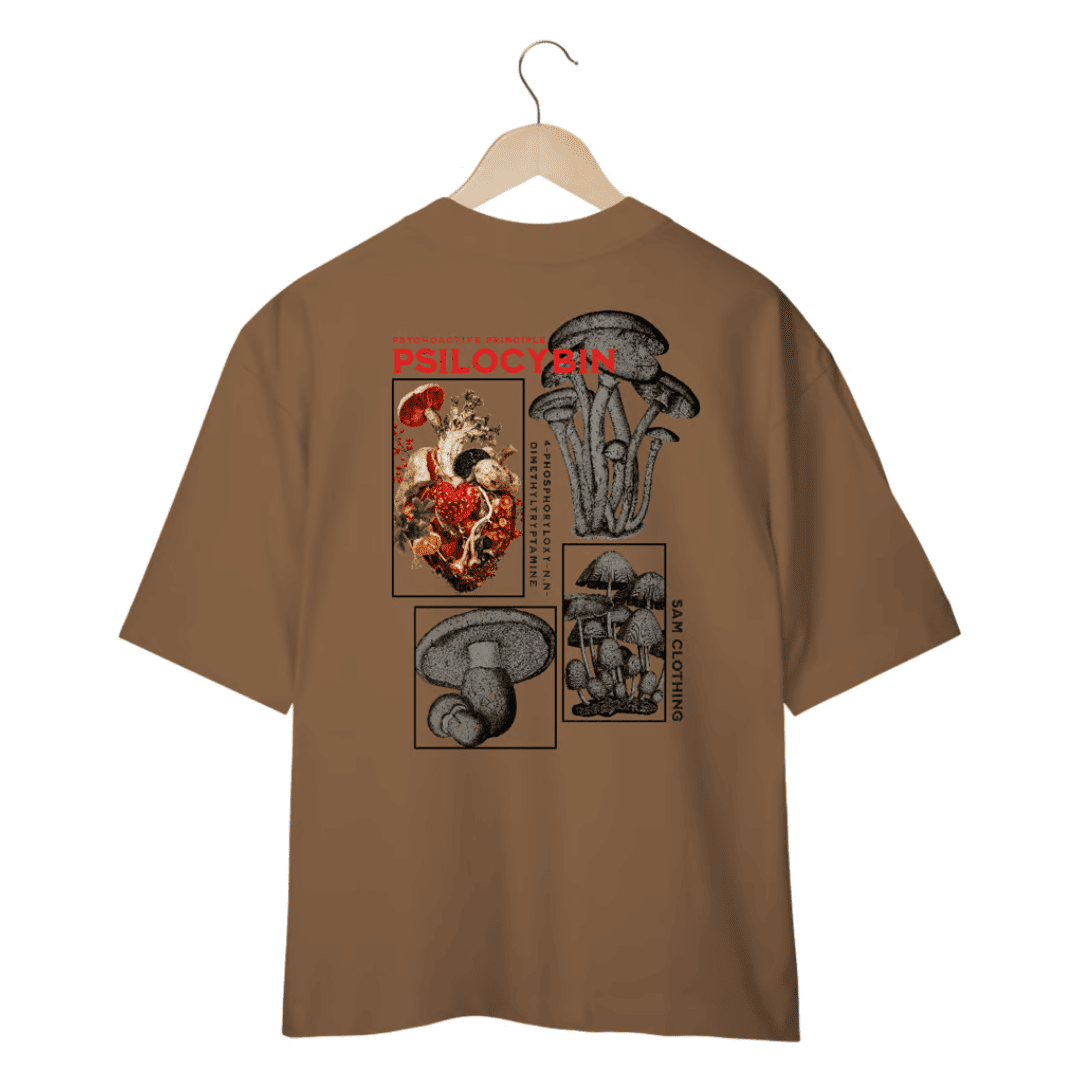 Camiseta Oversized Mushrooms - Marrom