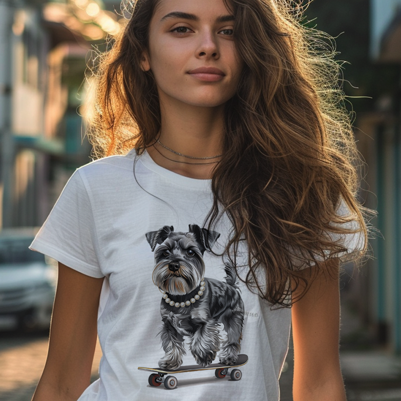 Camiseta Pets - Dara Schnauzer Skate e Colar - Unissex