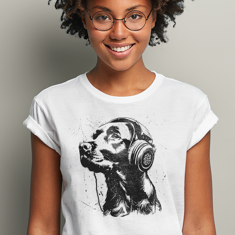 Camiseta Baby Long Pets - Labrador Ouvindo Música